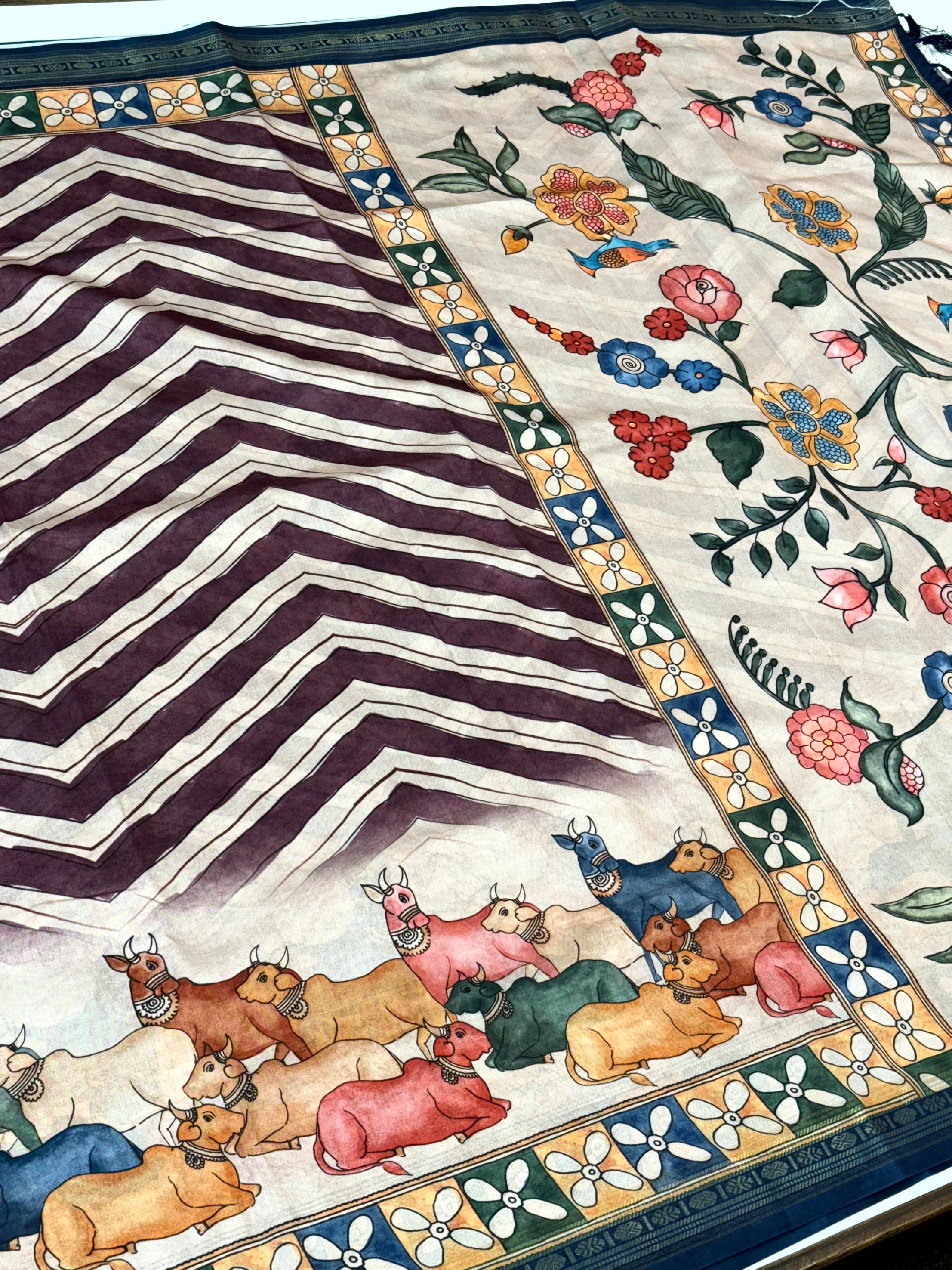 Artistic Soft Silk Ikkat Kalamkari Saree