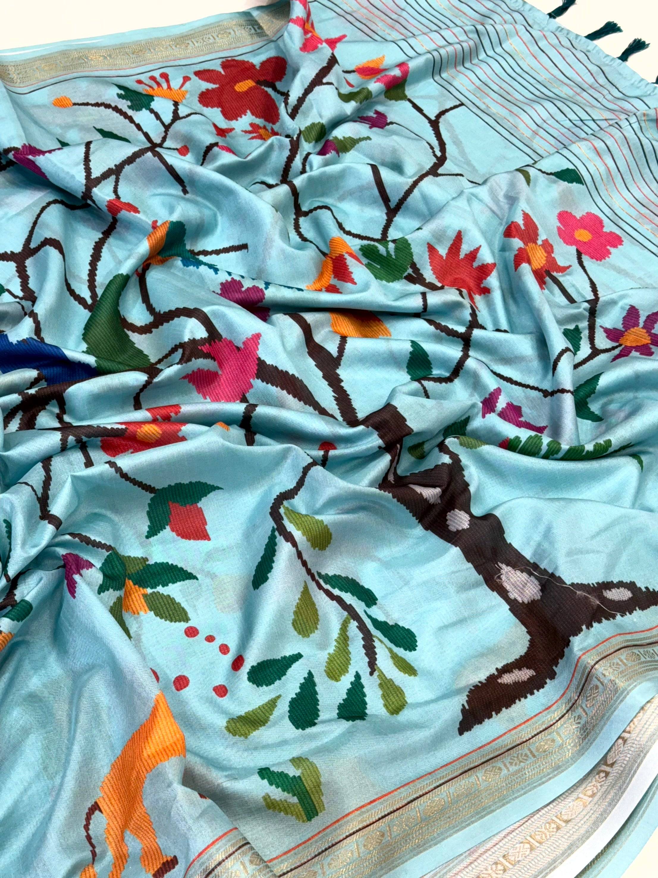 Blue Digital Rudraksh Border Saree