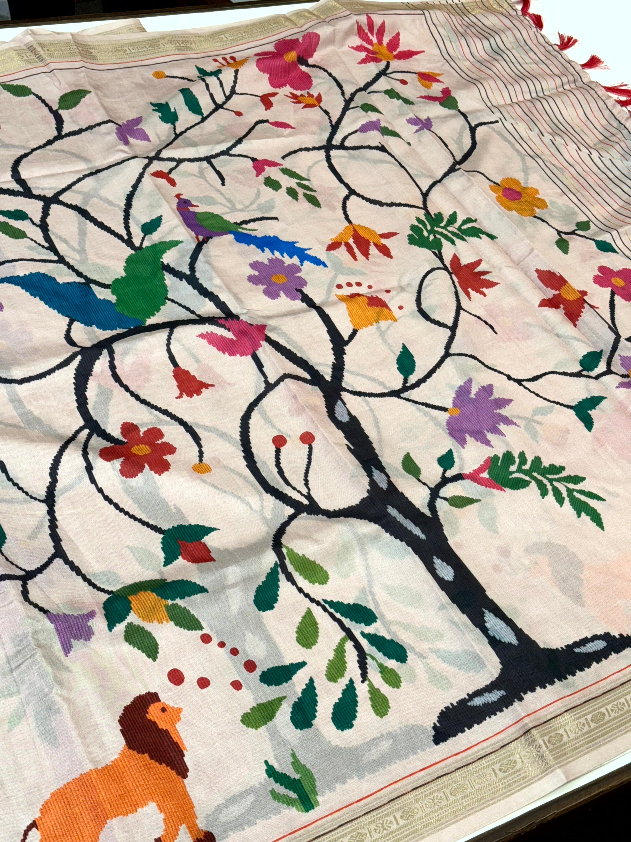 Peach Digital Rudraksh Border Saree