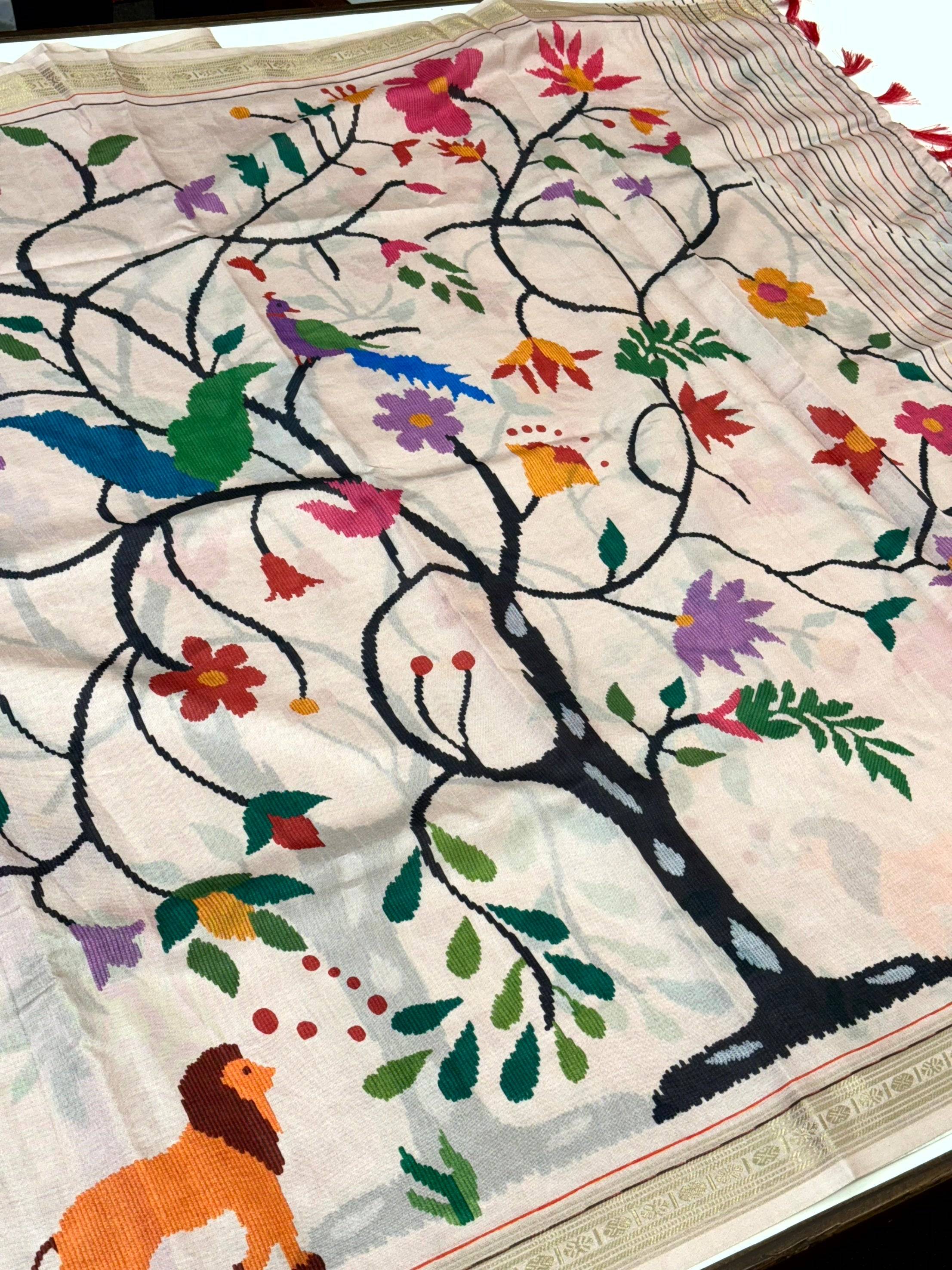 Peach Digital Rudraksh Border Saree