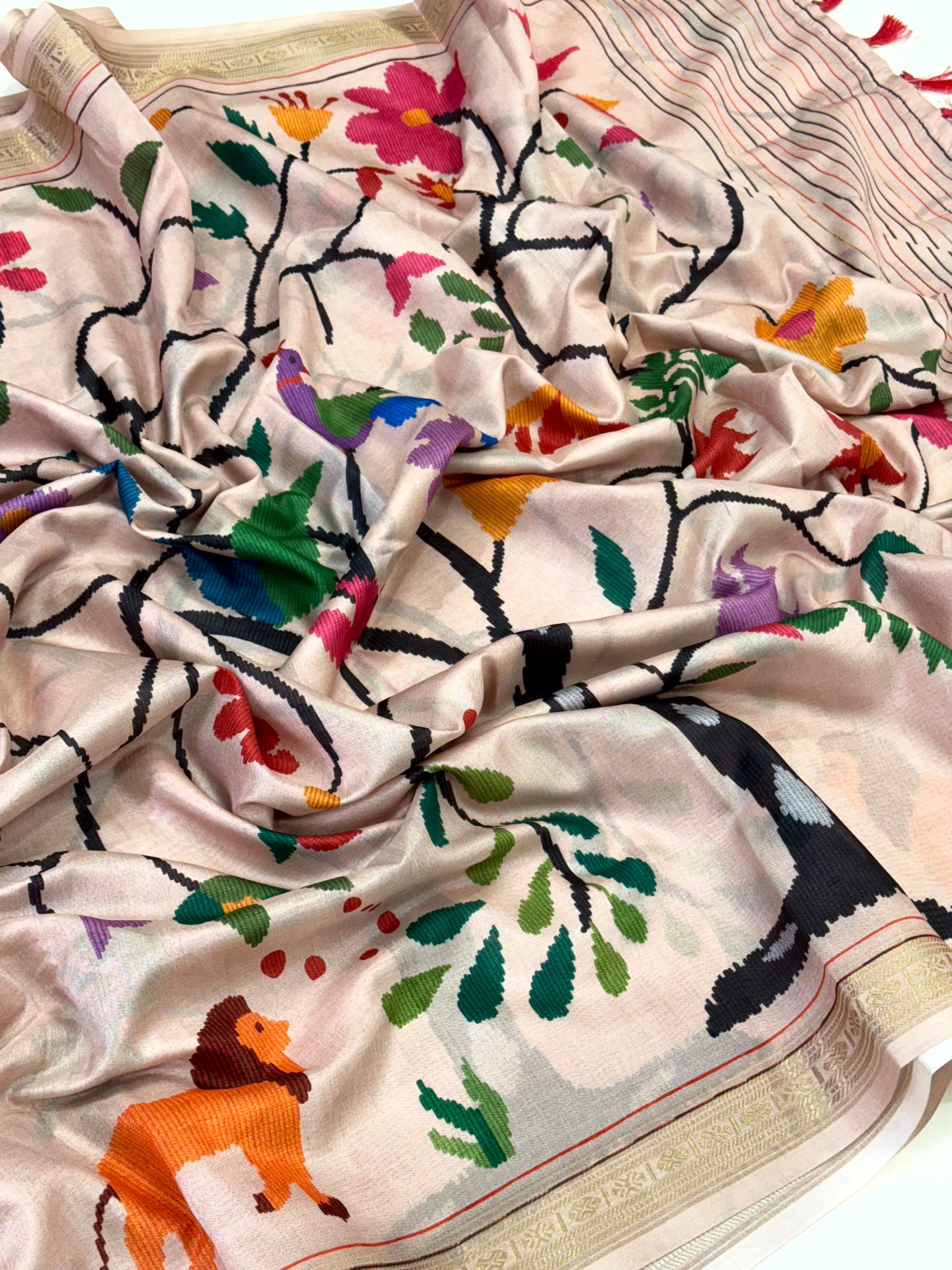 Peach Digital Rudraksh Border Saree