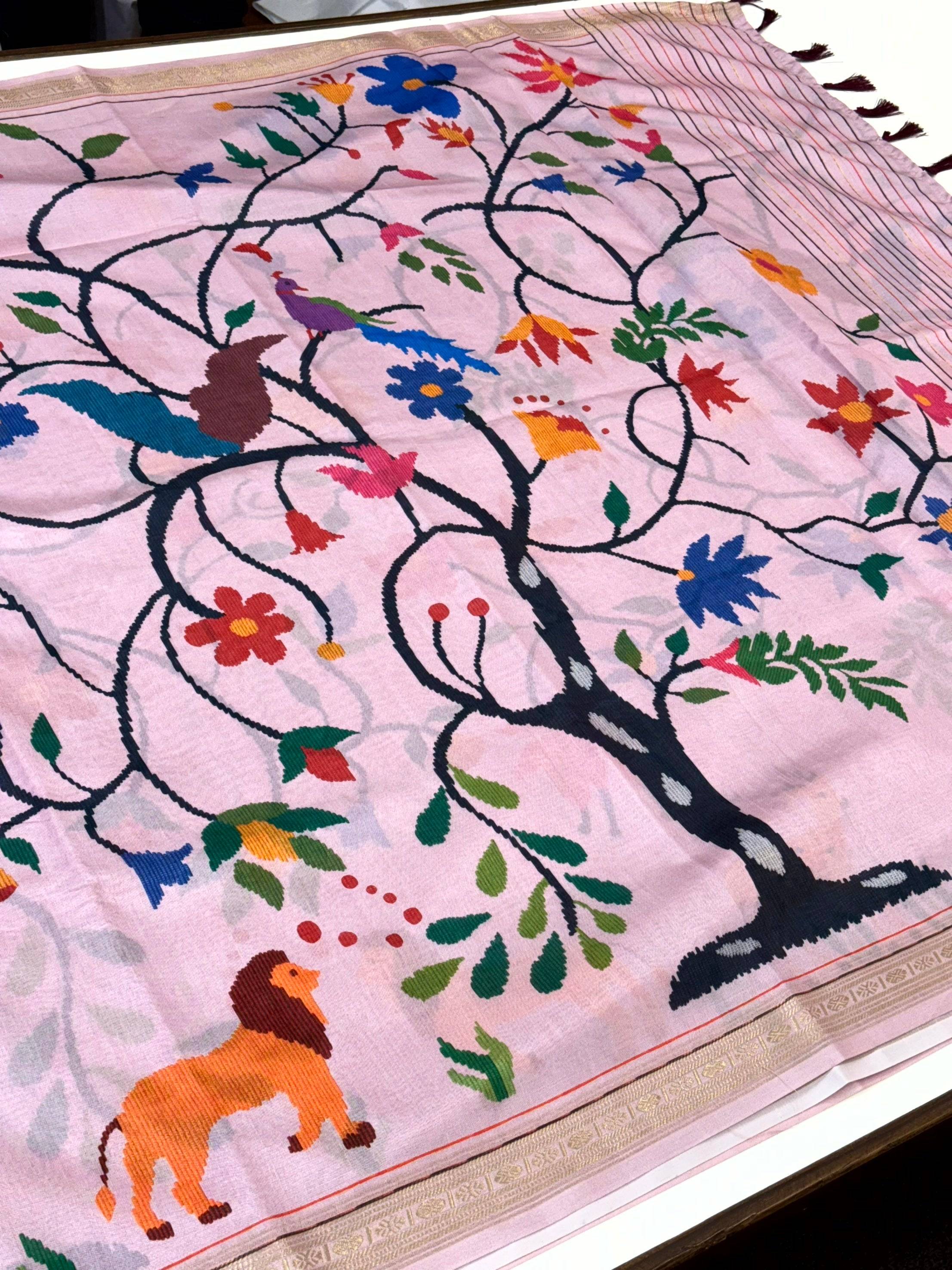 Pink Digital Rudraksh Border Saree