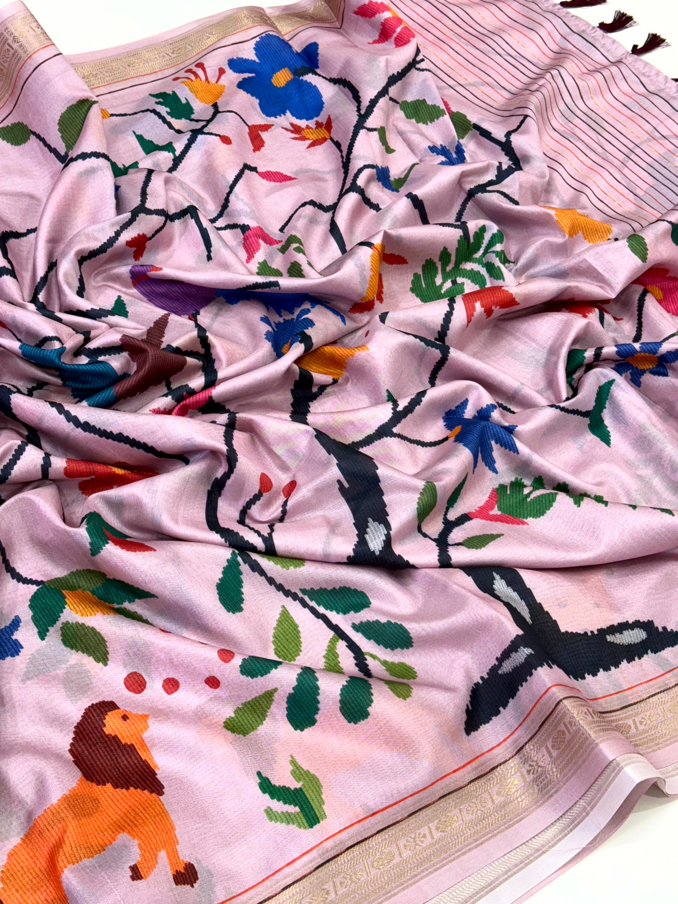 Pink Digital Rudraksh Border Saree