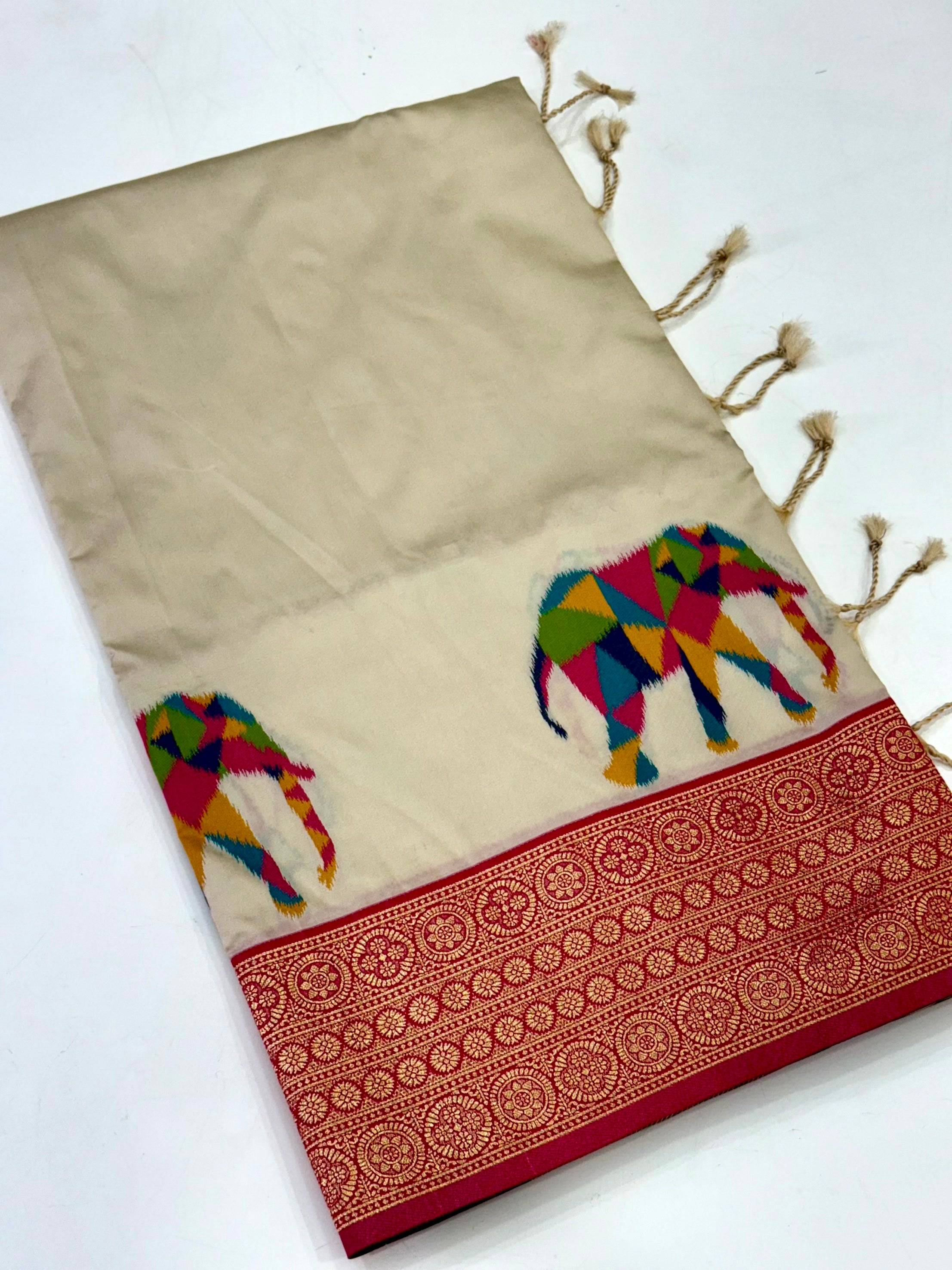 Elephant Ikkat Banarasi Soft Silk Saree