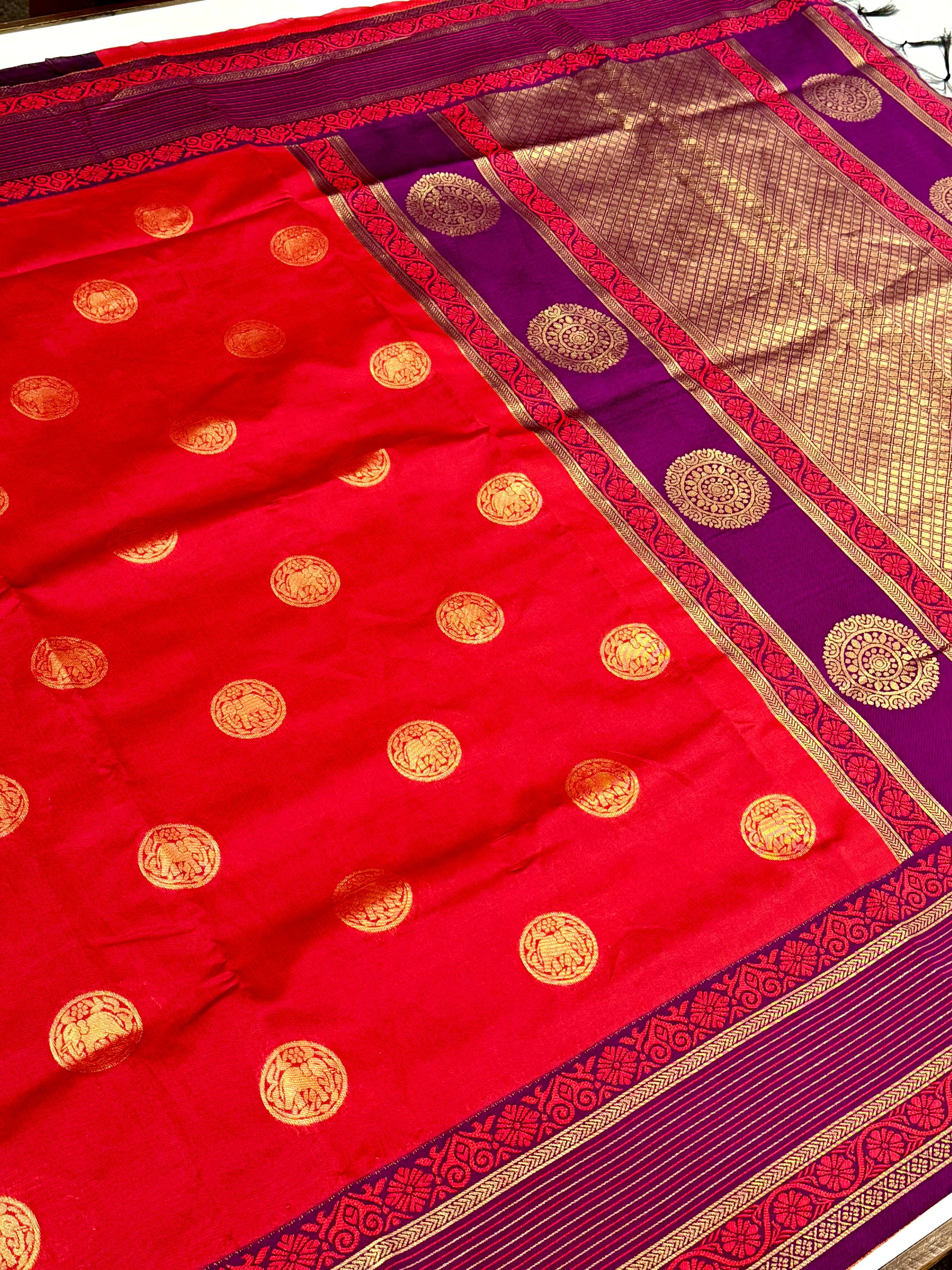Elephant Zari Banarasi Soft Silk Saree
