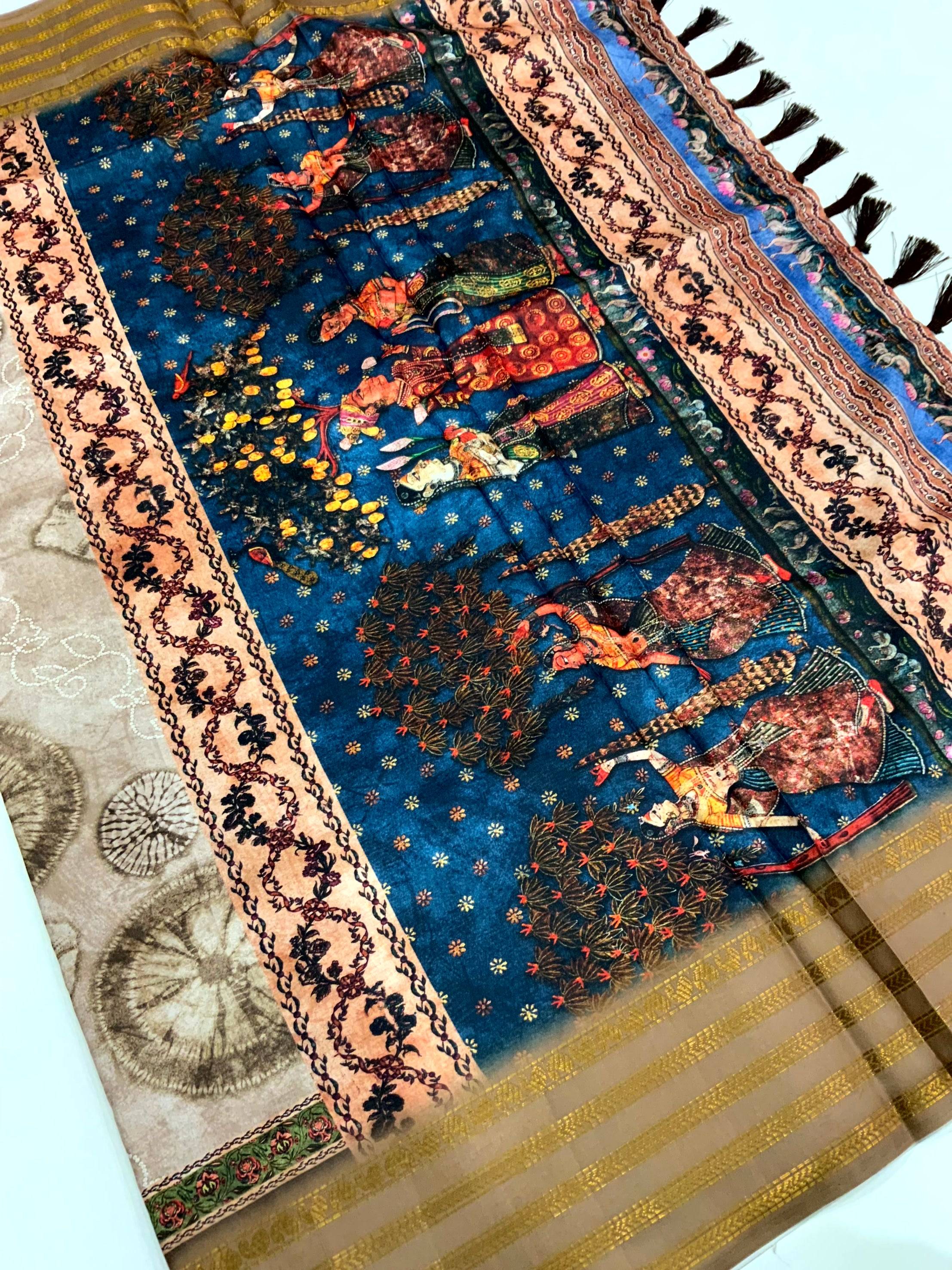 Brown Soft Silk Shibori Printed Saree