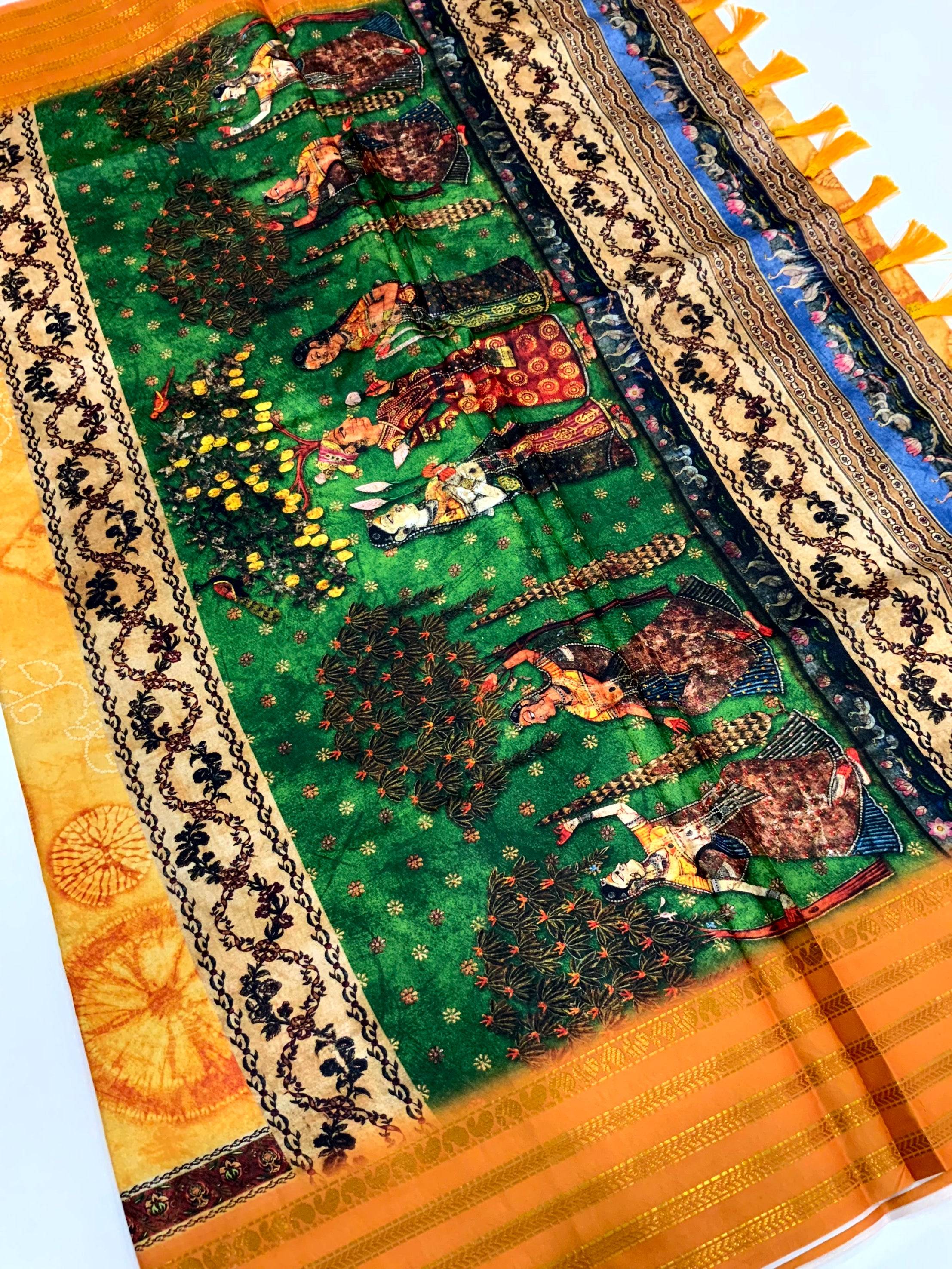 Mustard Soft Silk Shibori Printed Saree