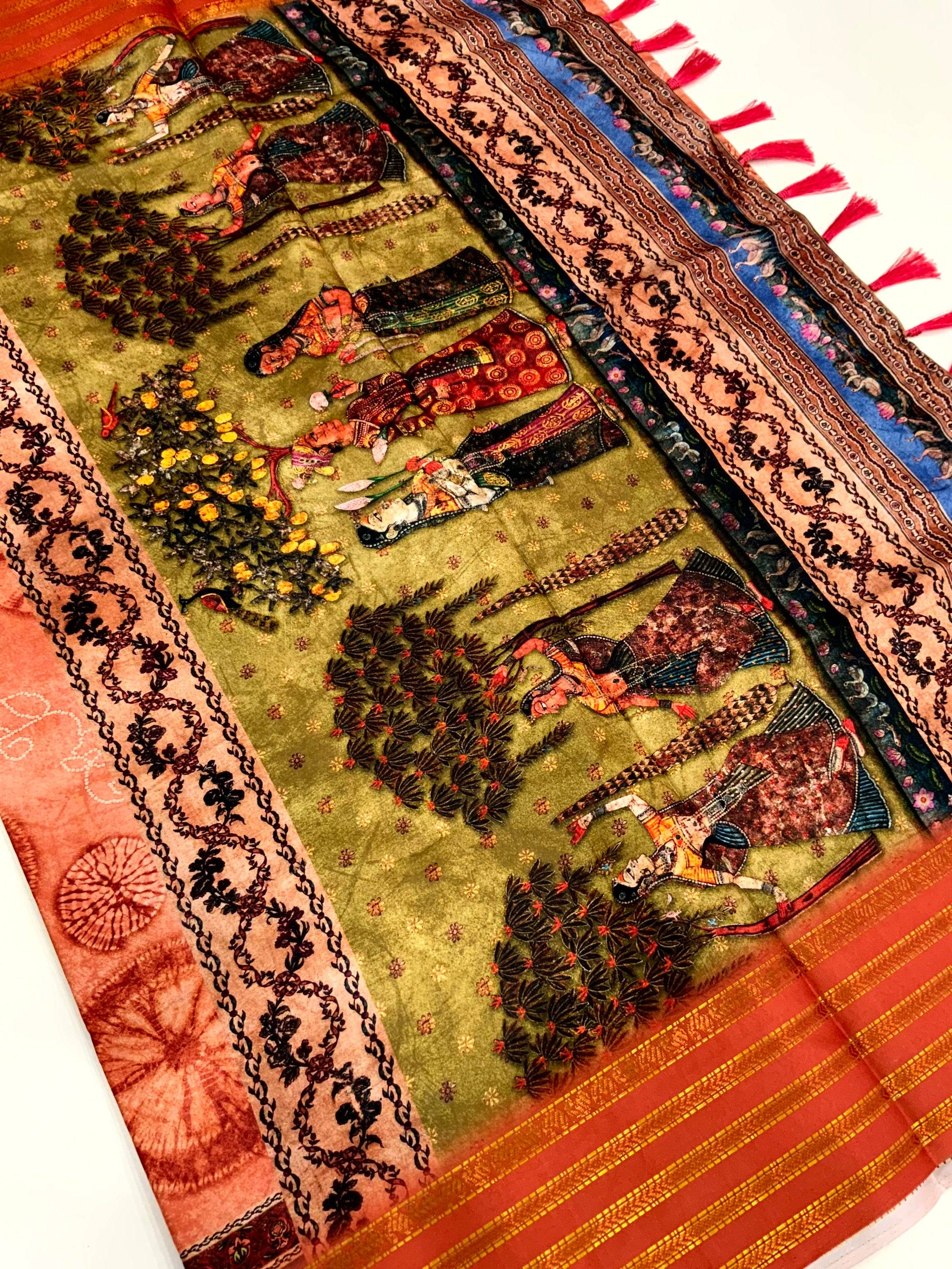 Rust Red Soft Silk Shibori Printed Saree