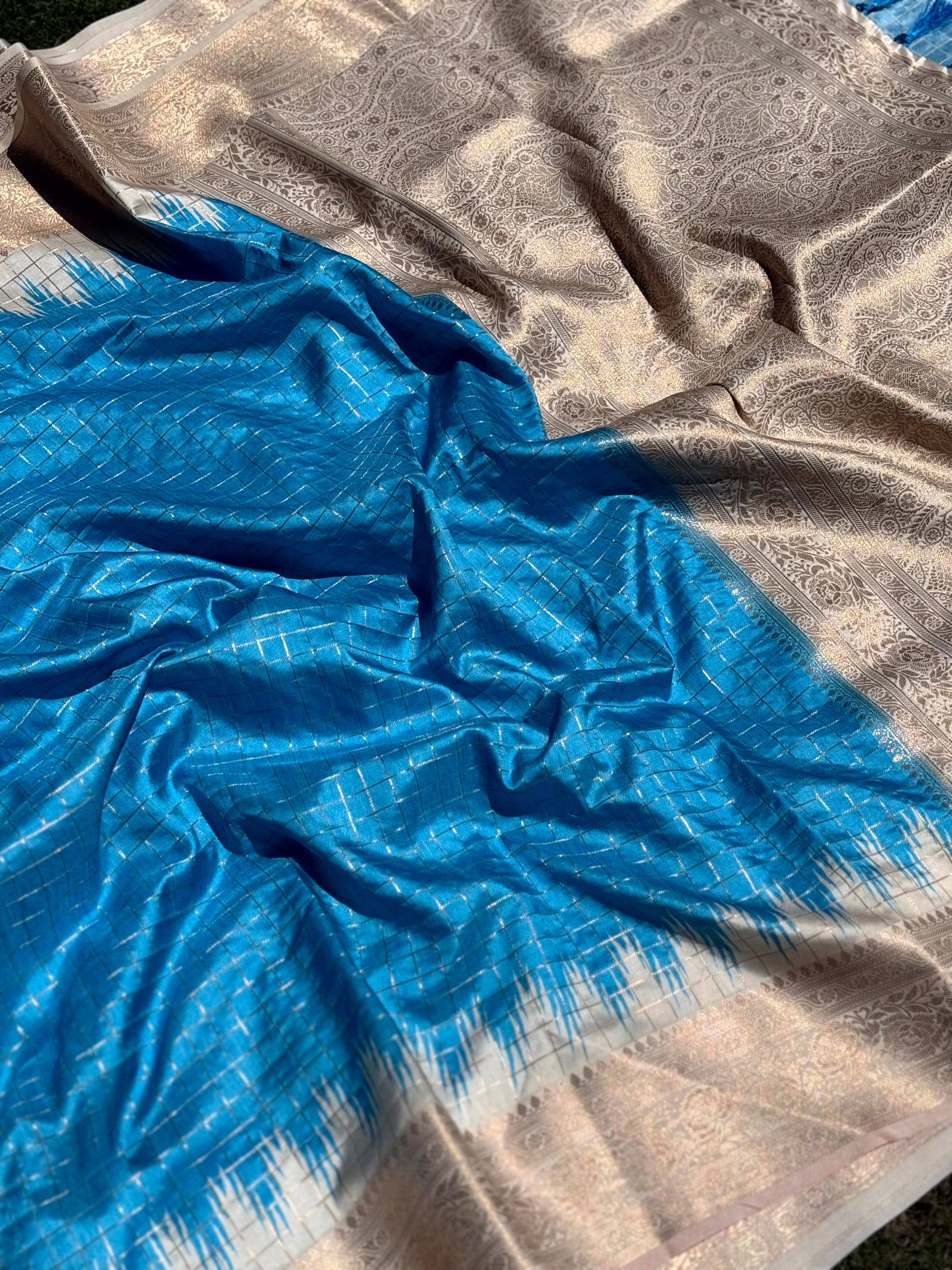 Sky Blue Banarasi Silk Gadwal Pattu Saree