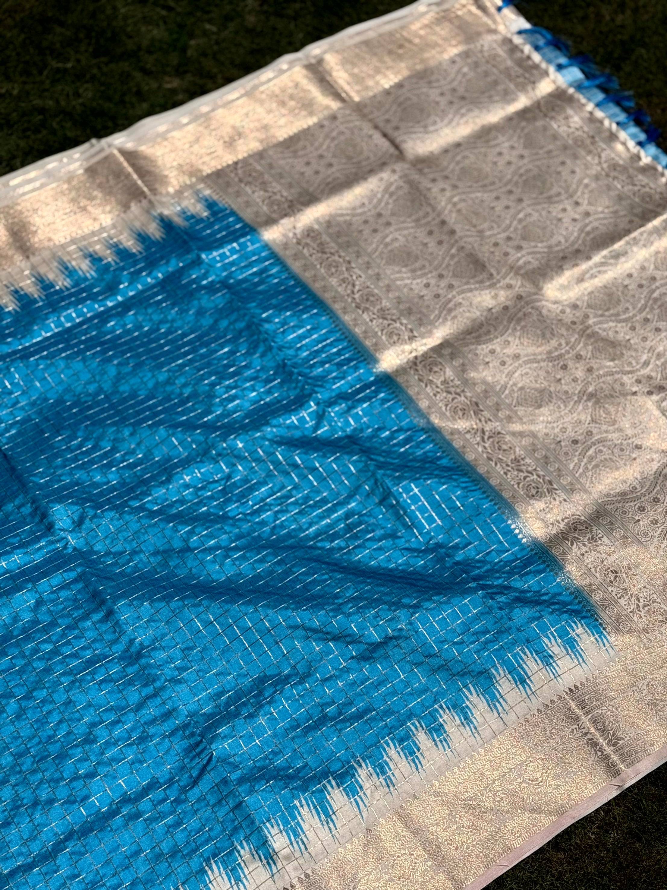 Sky Blue Banarasi Silk Gadwal Pattu Saree