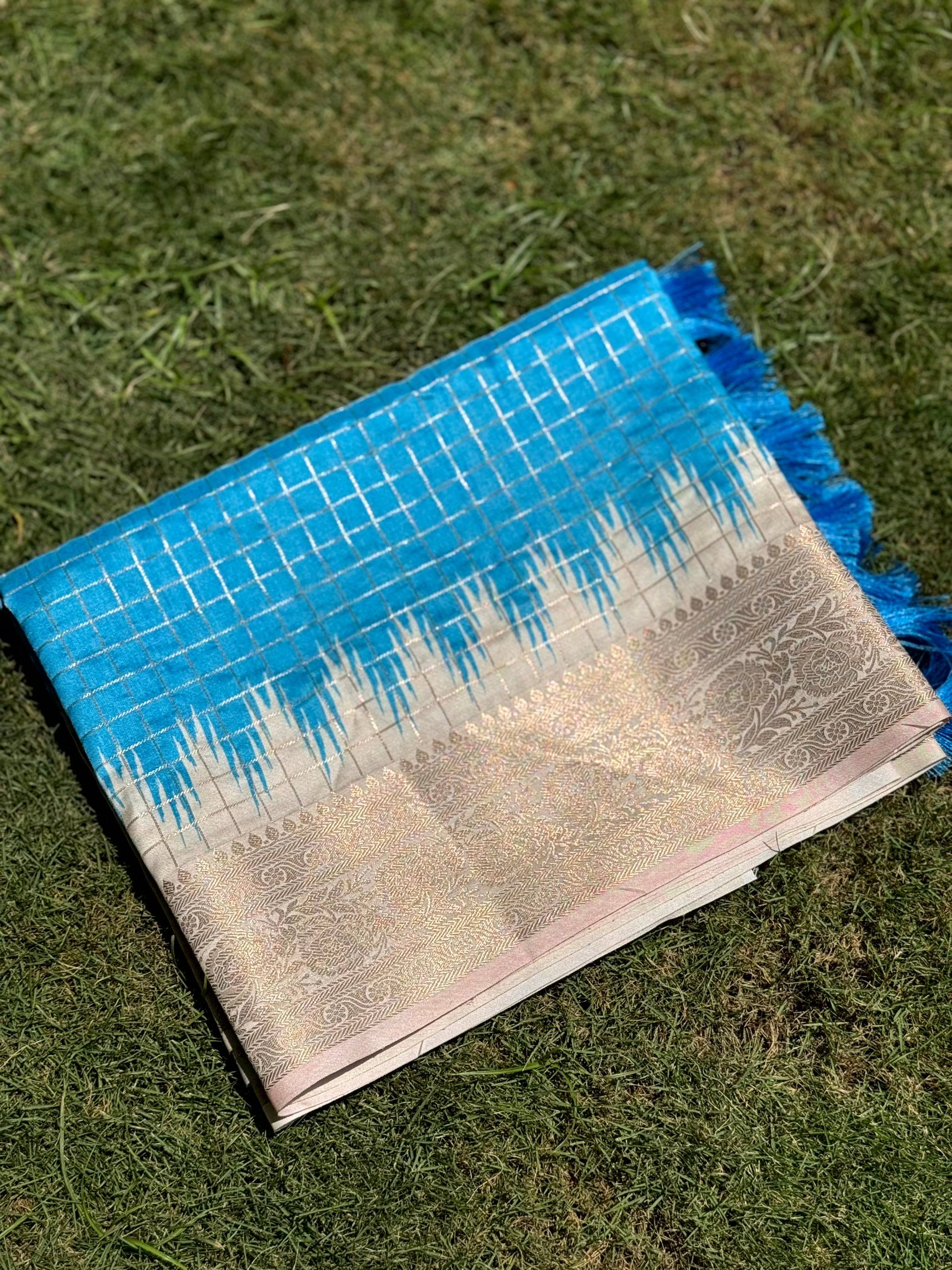 Sky Blue Banarasi Silk Gadwal Pattu Saree