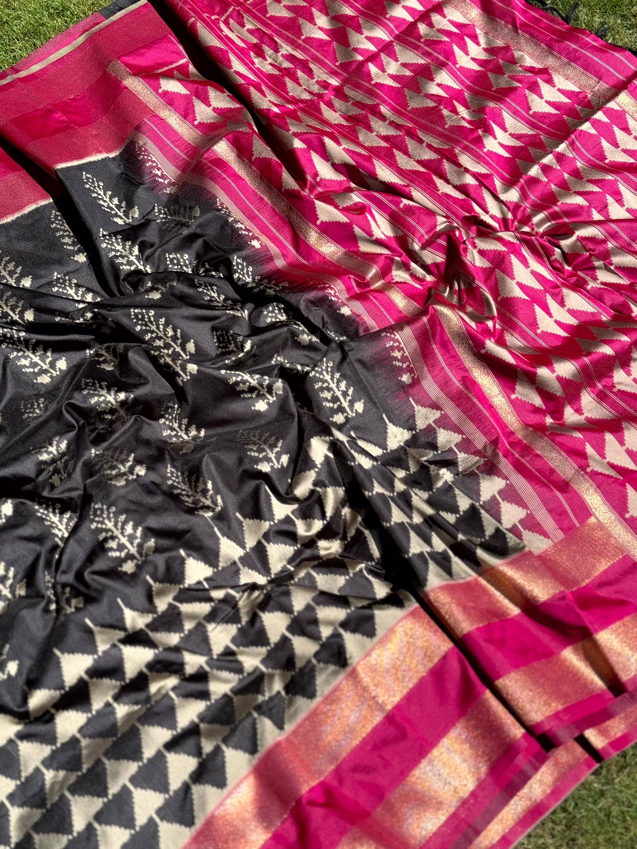 Radiant Black Soft Silk Ikkat Saree