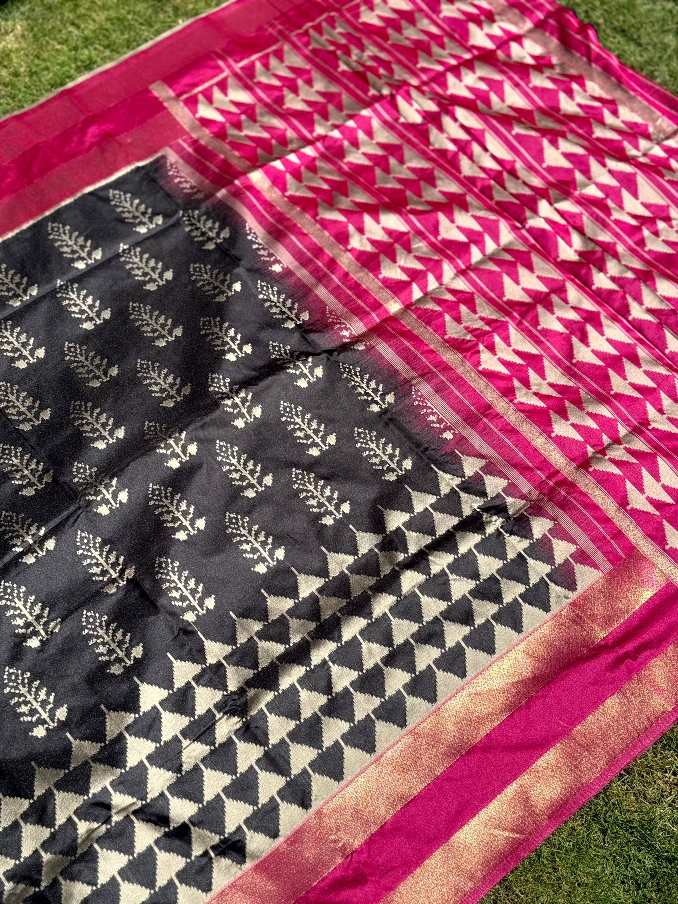 Radiant Black Soft Silk Ikkat Saree