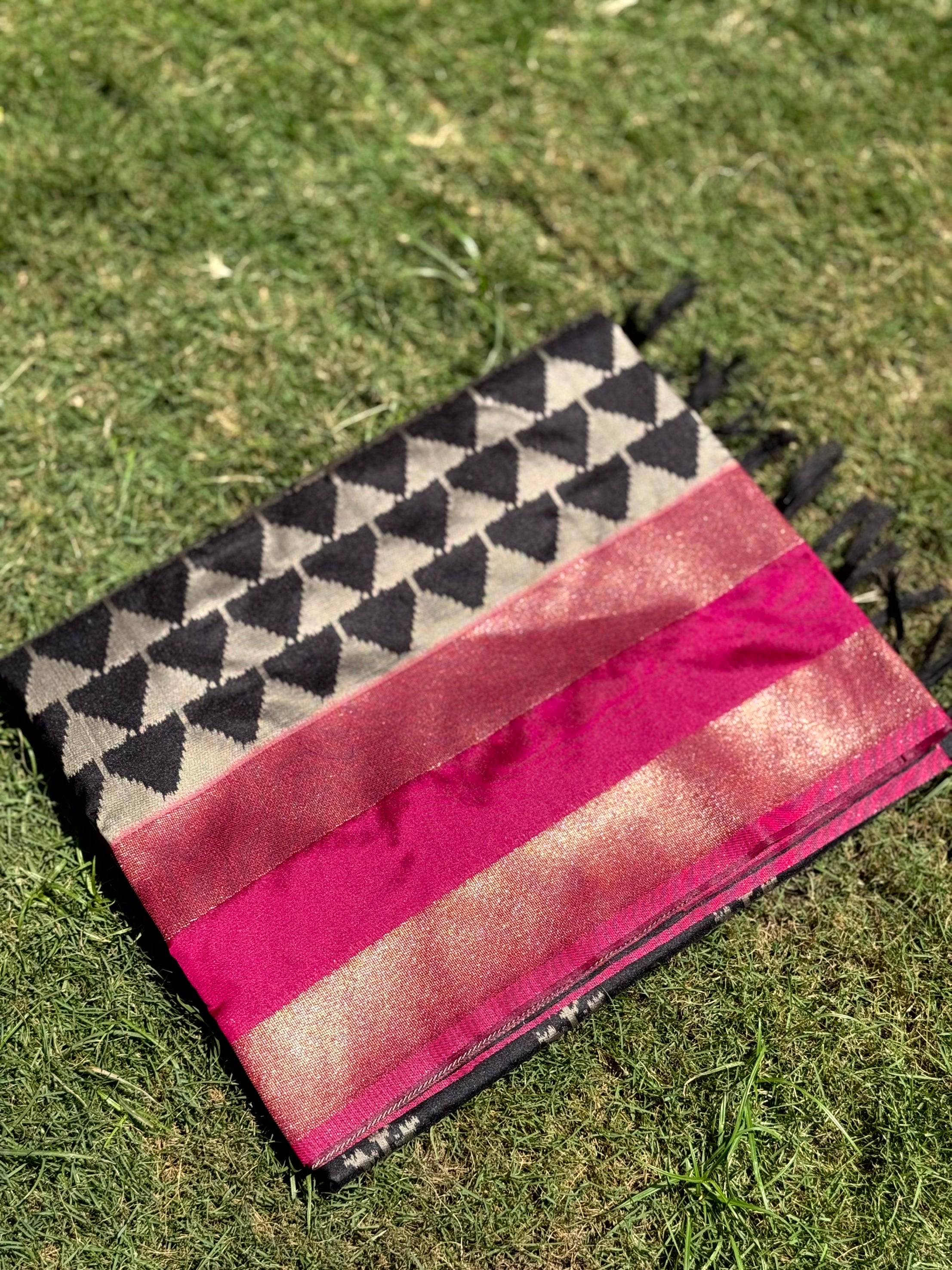 Radiant Black Soft Silk Ikkat Saree