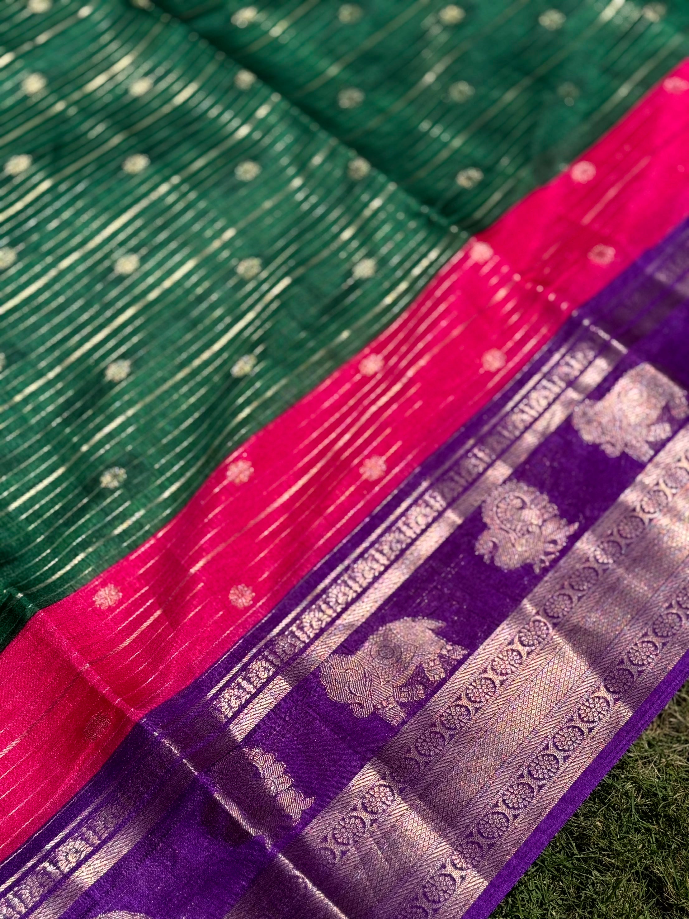 Green Soft Dola Silk Striped Print Saree