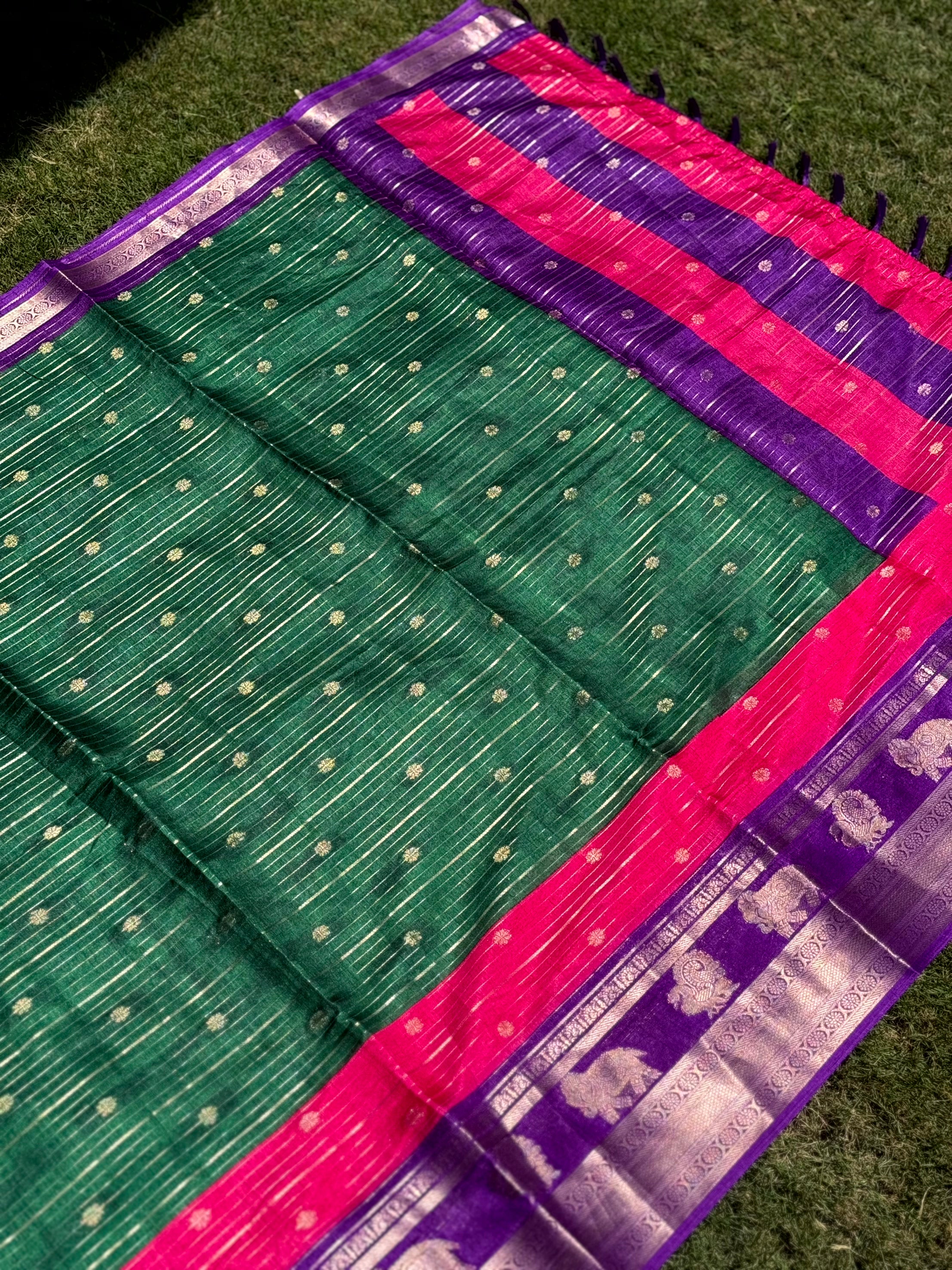Green Soft Dola Silk Striped Print Saree