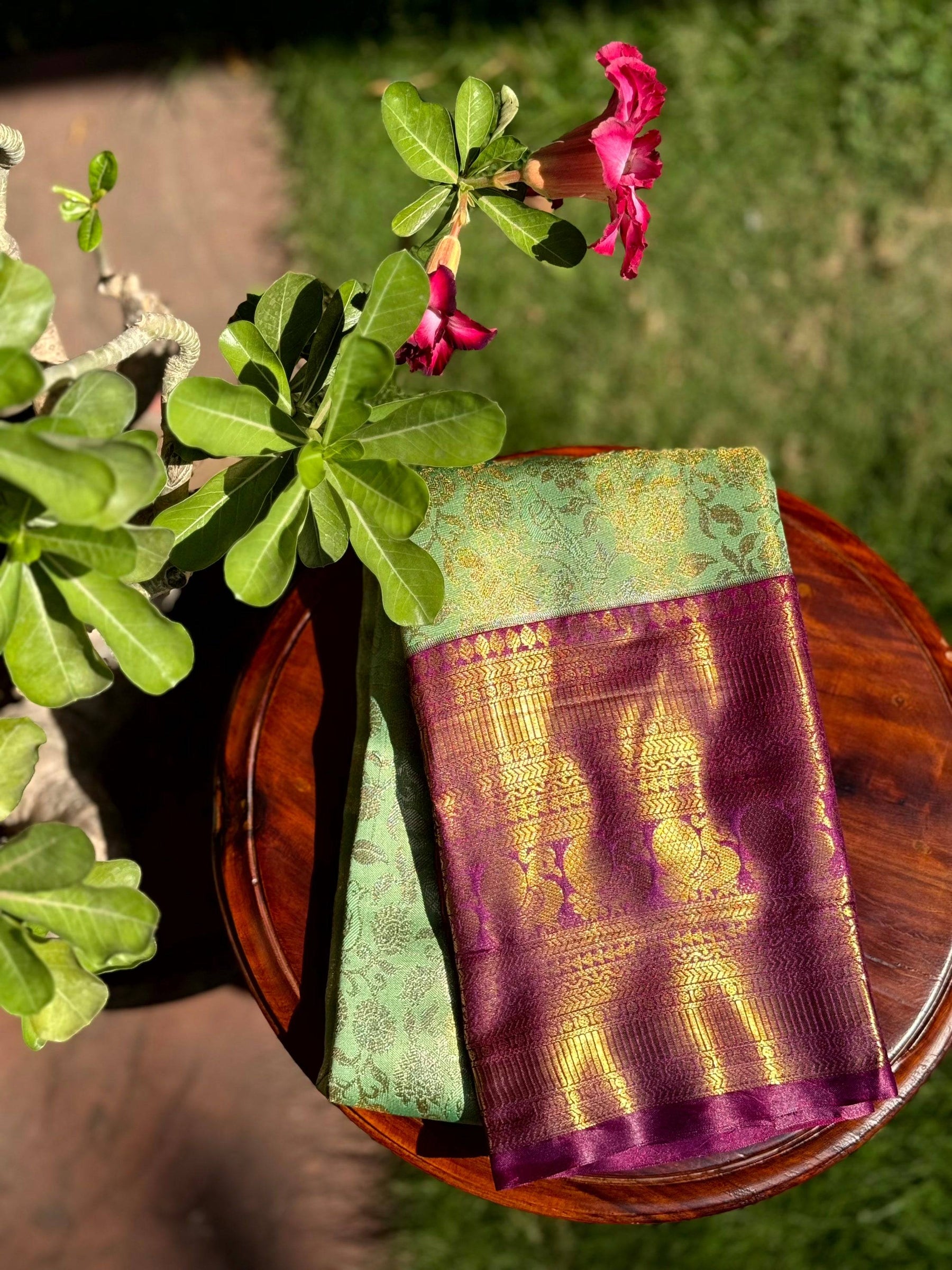 Pastel Mint Green Dharmavaram Silk Saree
