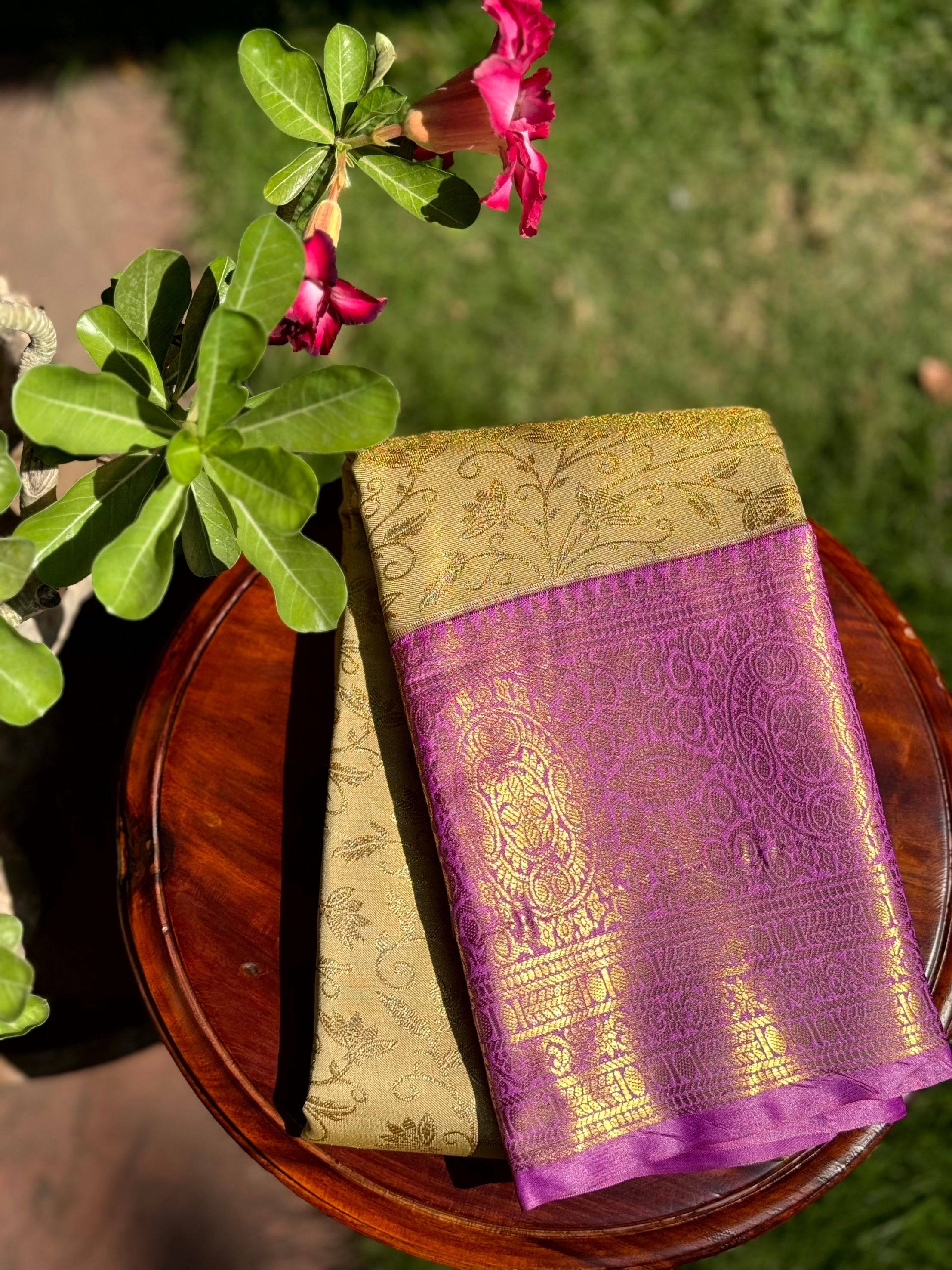 Golden Beige Dharmavaram Silk Saree