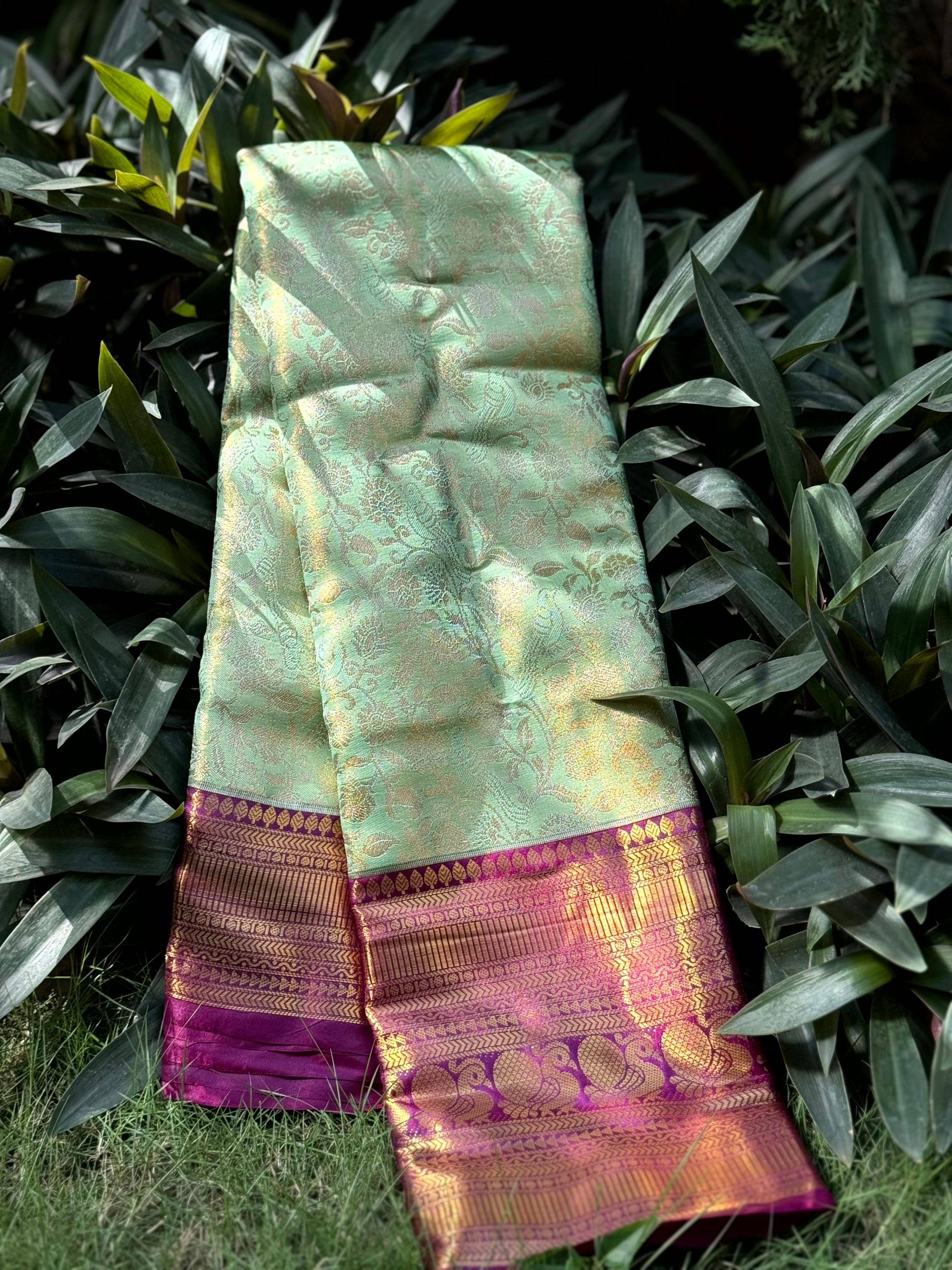 Pastel Mint Green Dharmavaram Silk Saree