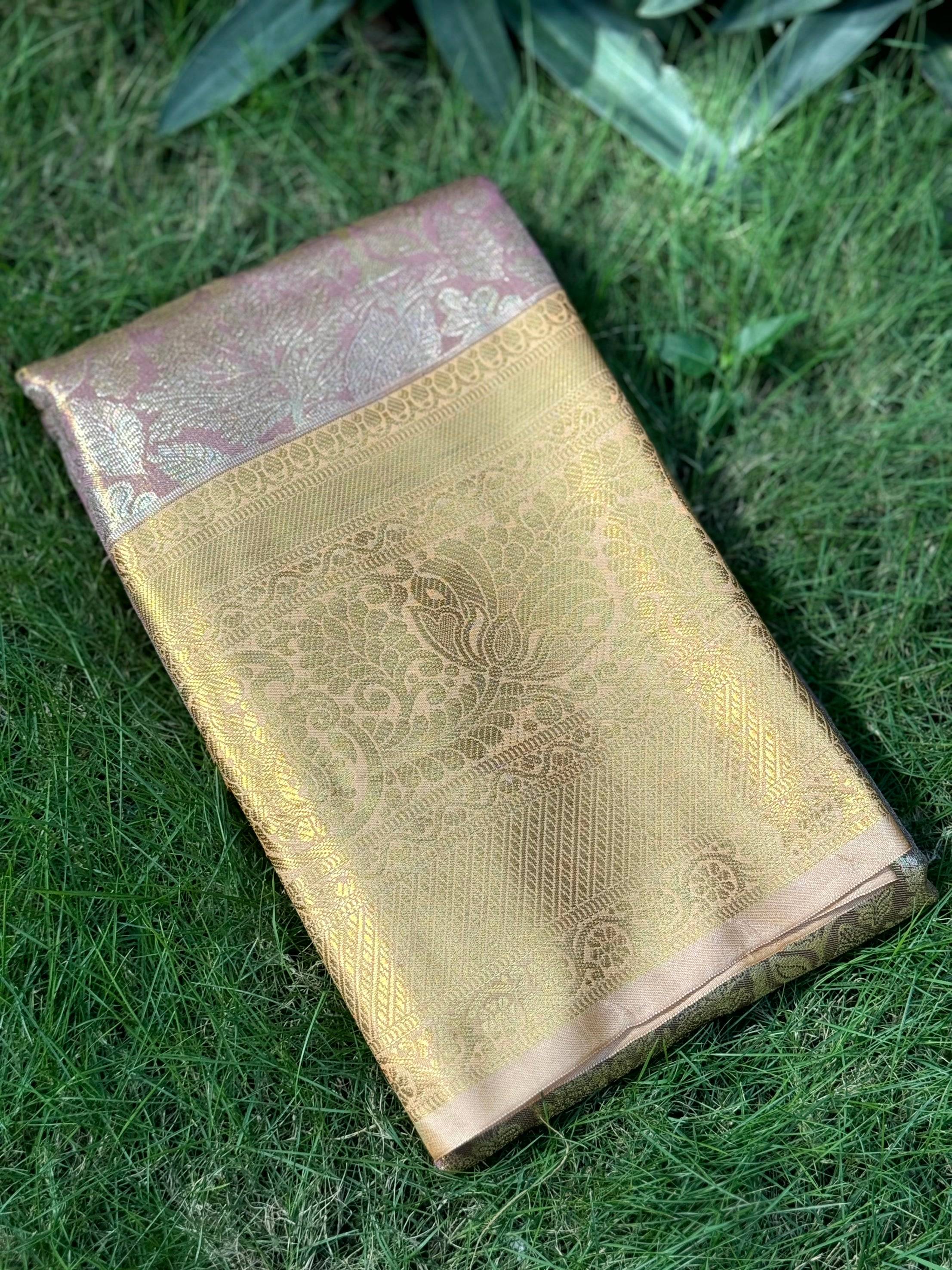 Blush Pink Golden Threadwork Dharmavaram Saree