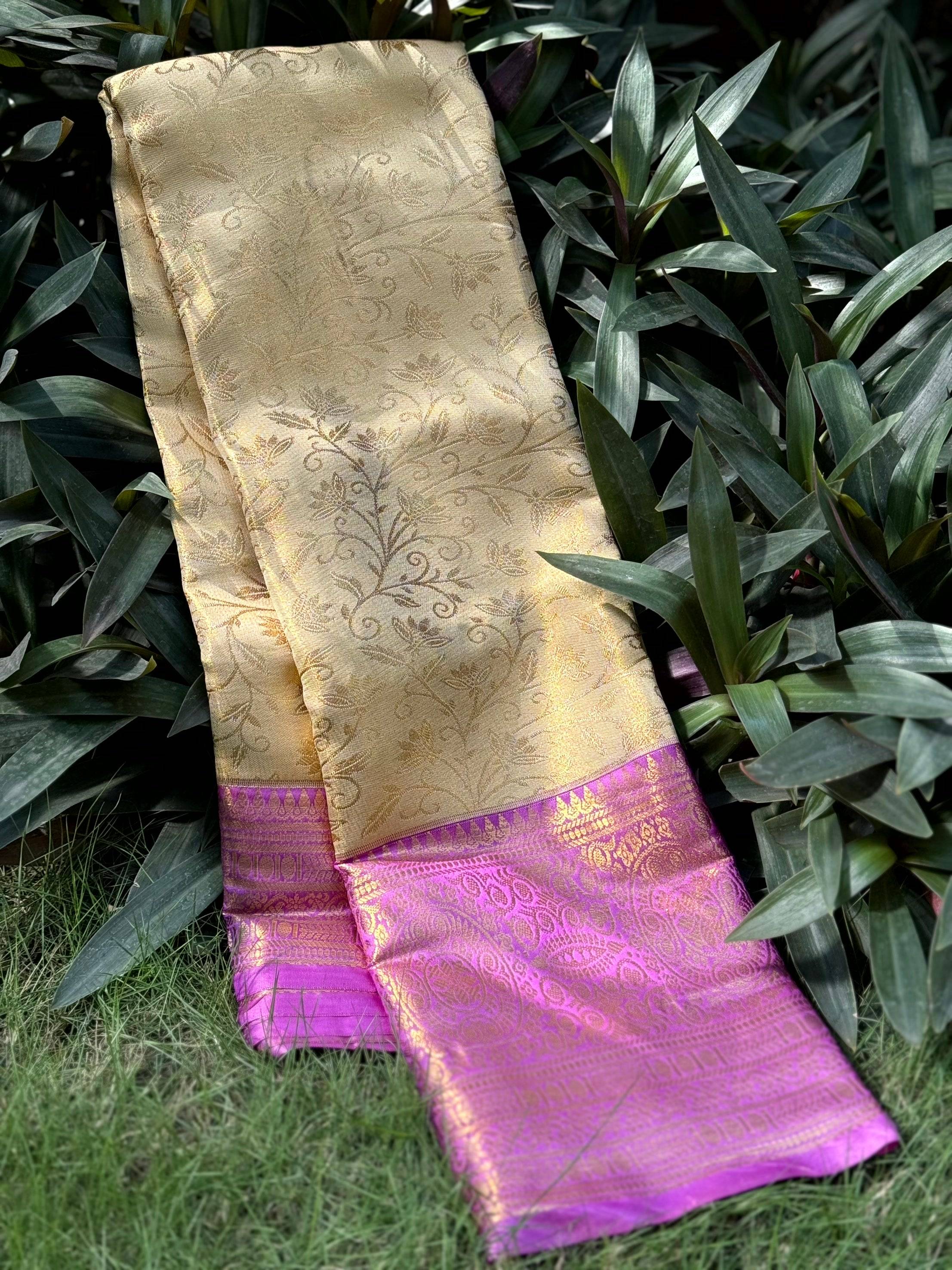 Golden Beige Dharmavaram Silk Saree