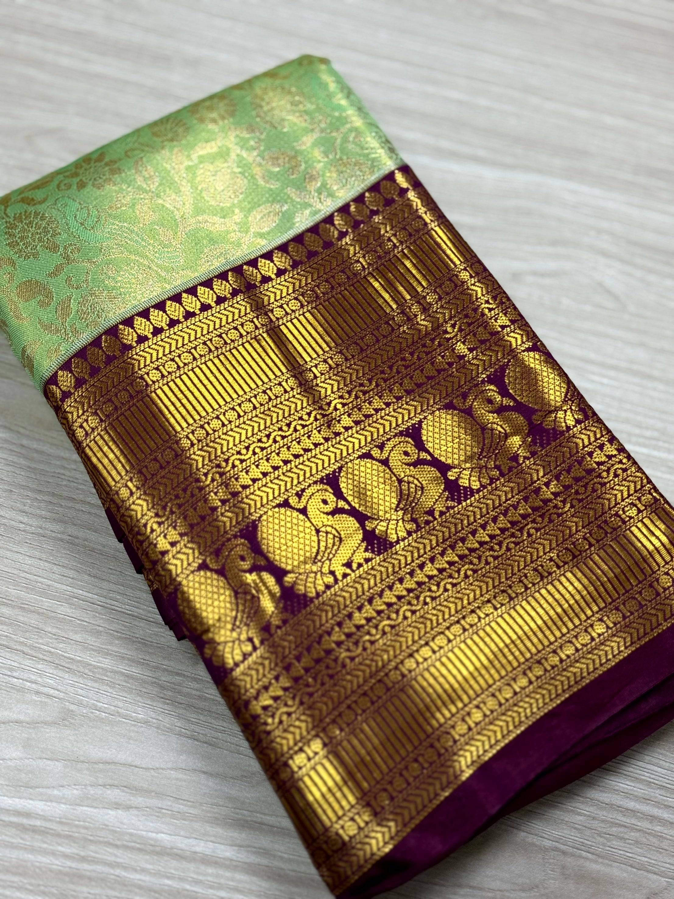 Pastel Mint Green Dharmavaram Silk Saree