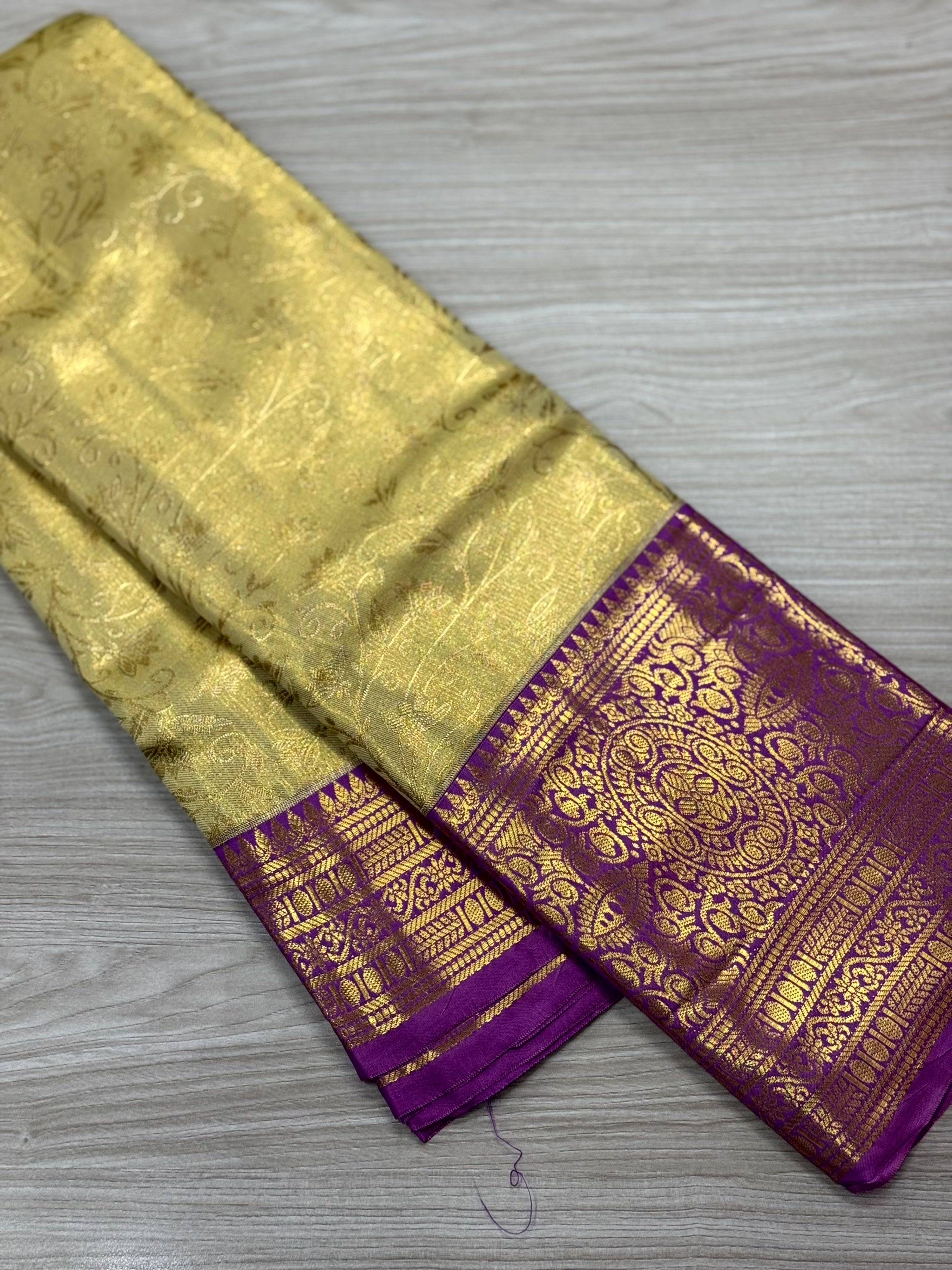 Golden Beige Dharmavaram Silk Saree