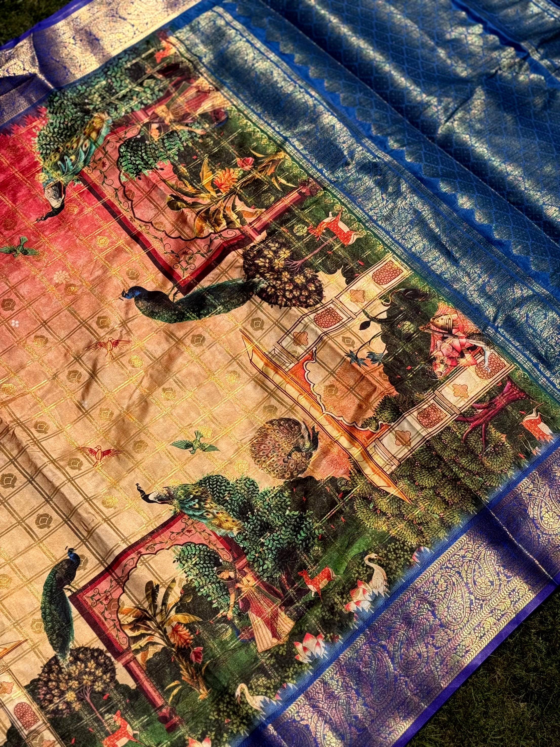 Radiant Banarasi Kalamkari Printed Saree