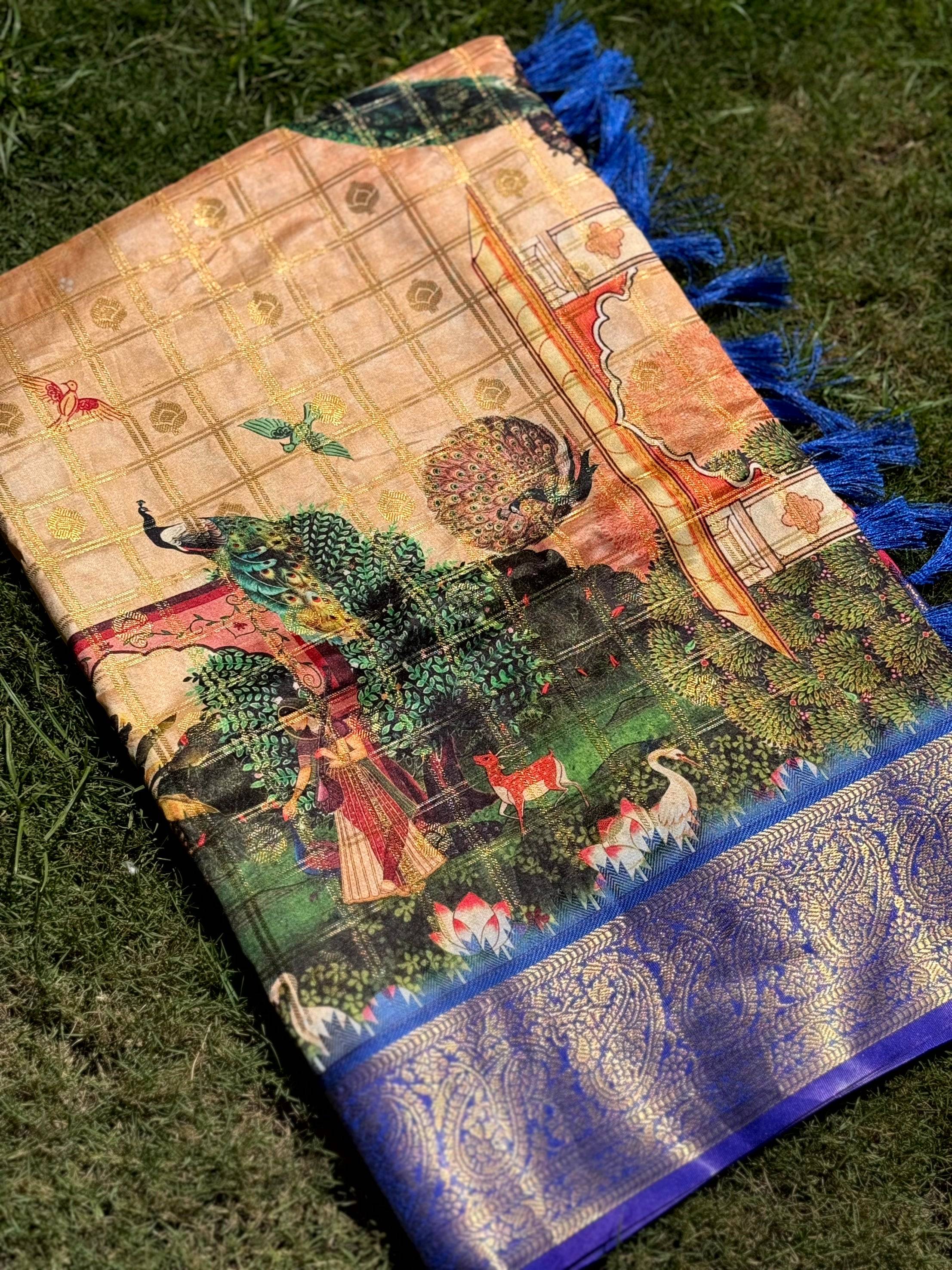 Radiant Banarasi Kalamkari Printed Saree