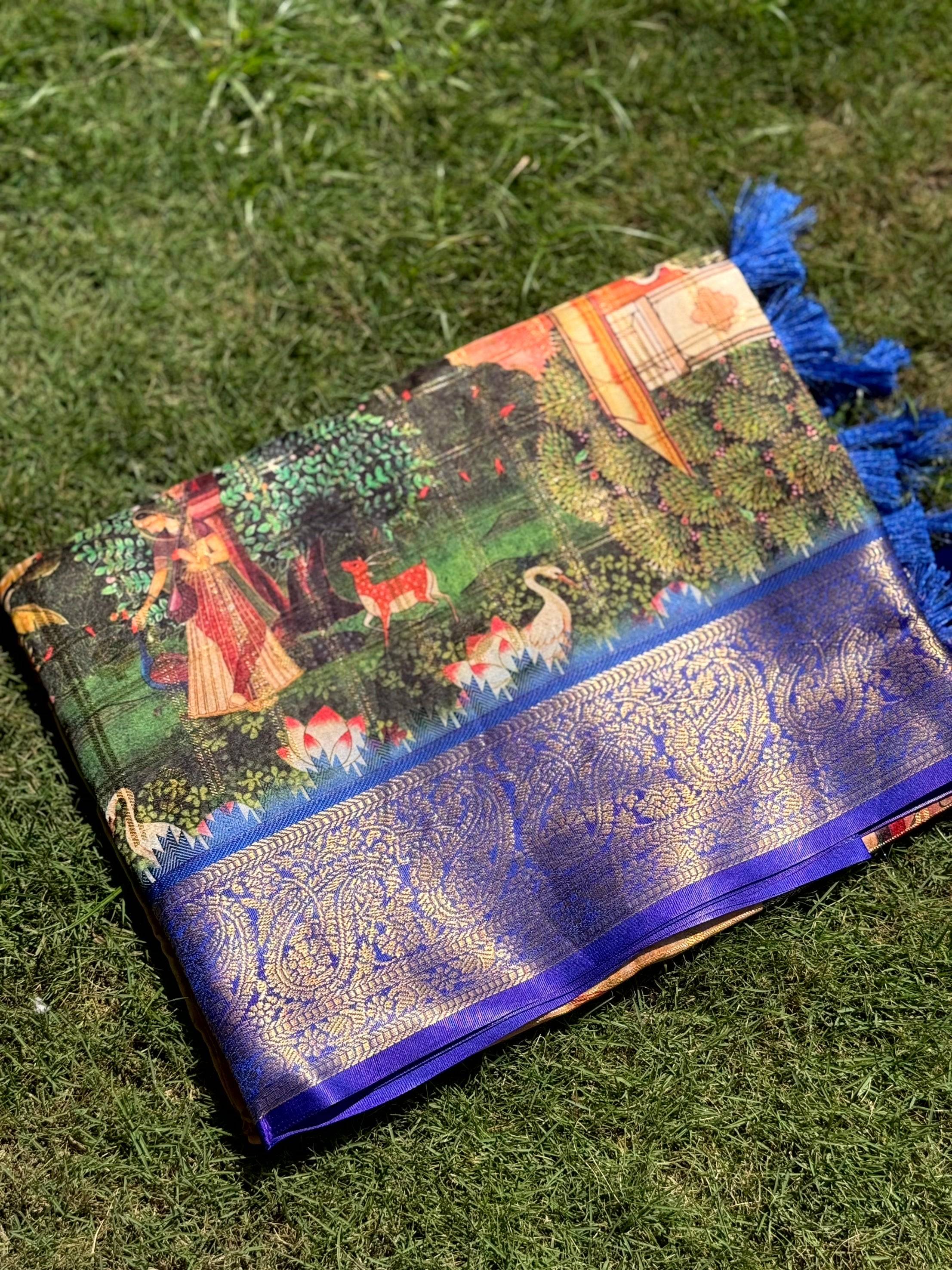 Radiant Banarasi Kalamkari Printed Saree