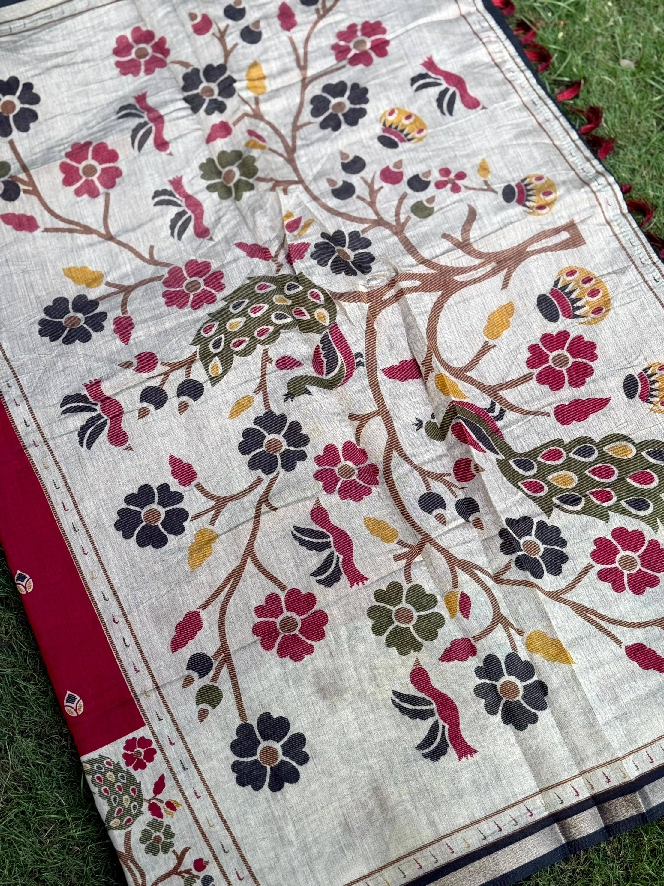 Red Pure Cotton Viscose Kalamkari Print Saree