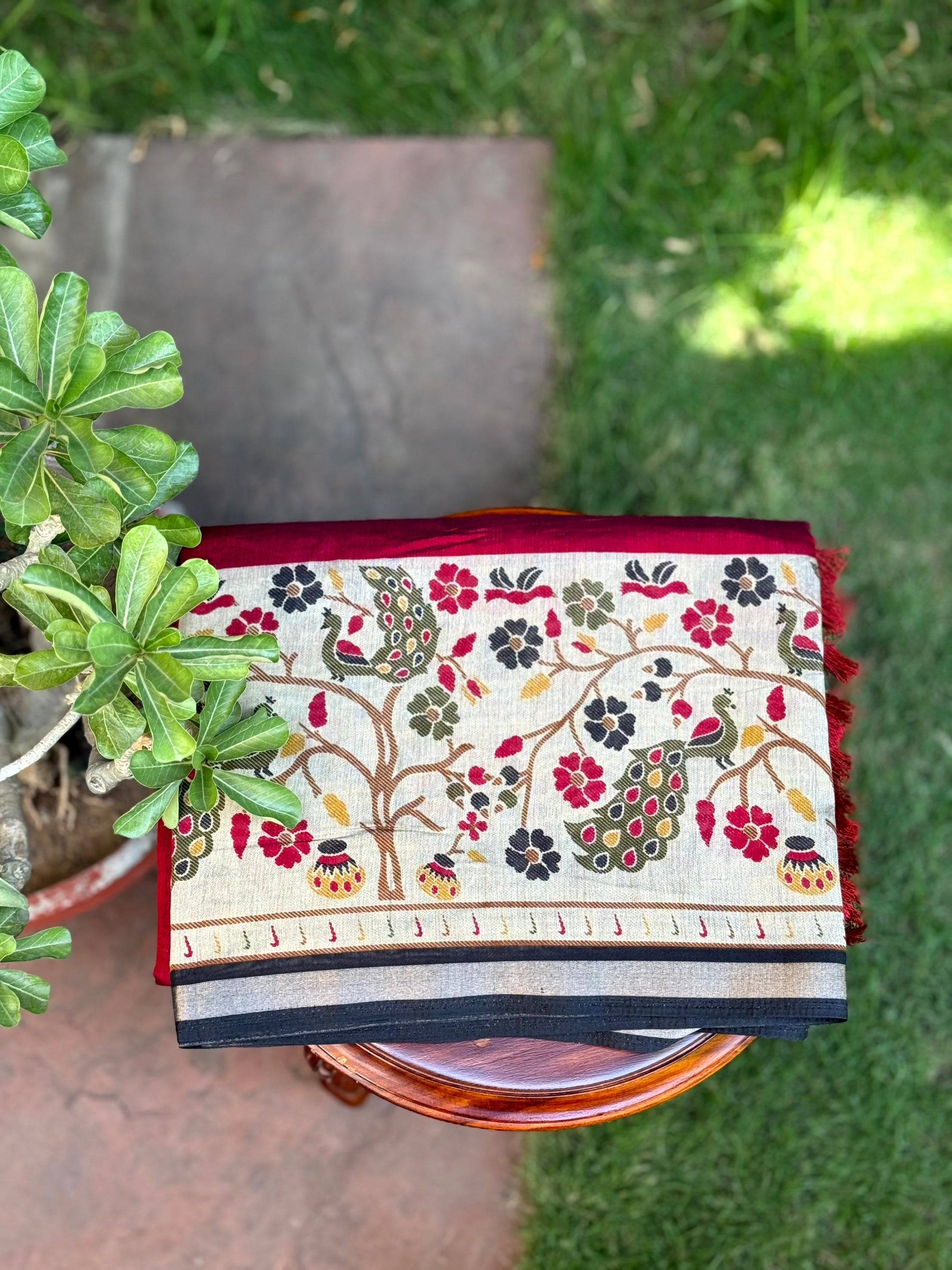 Black Pure Cotton Viscose Ikkat Print Saree