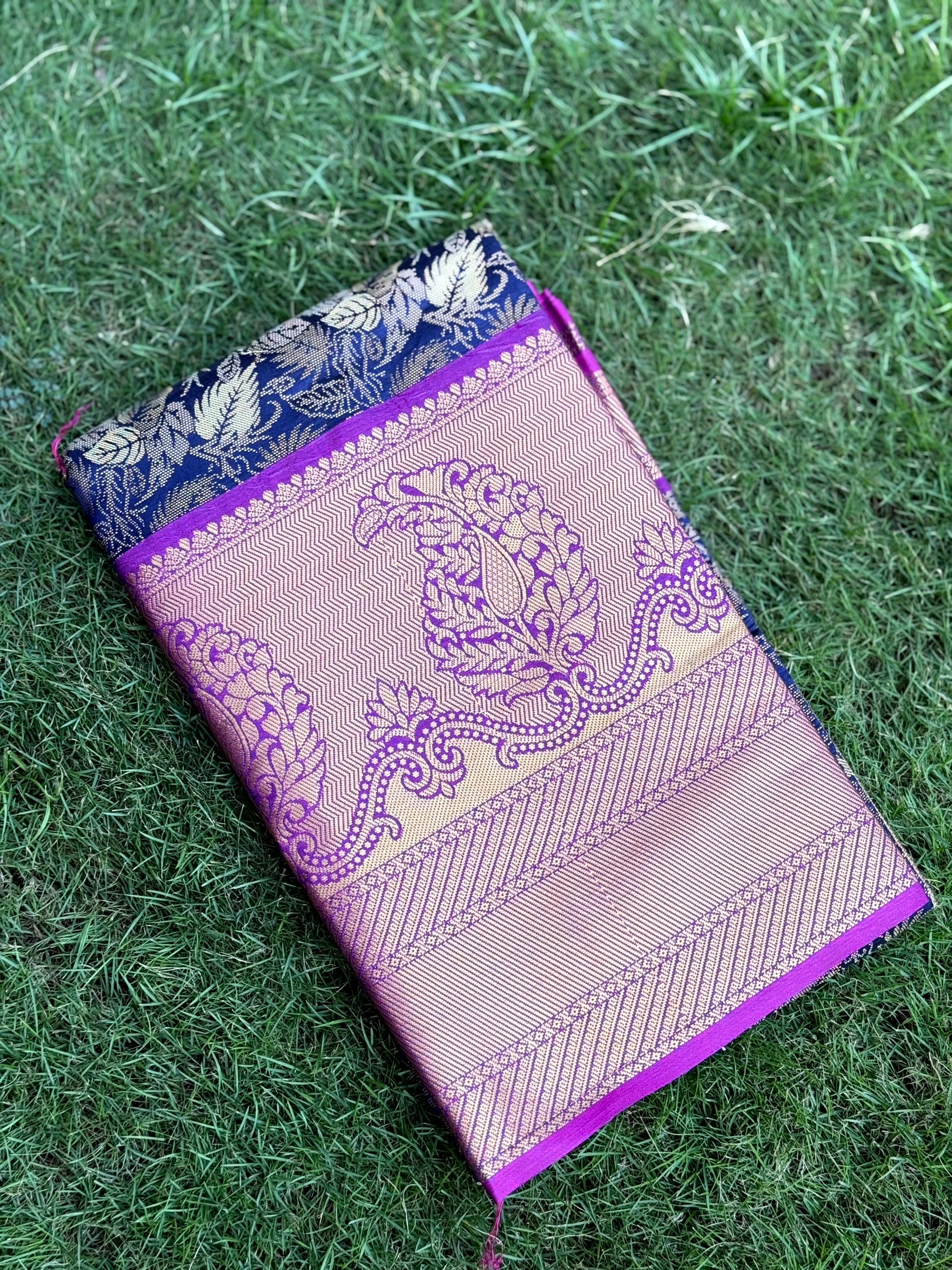 Stylish Navy Blue Kanjivaram Silk Saree
