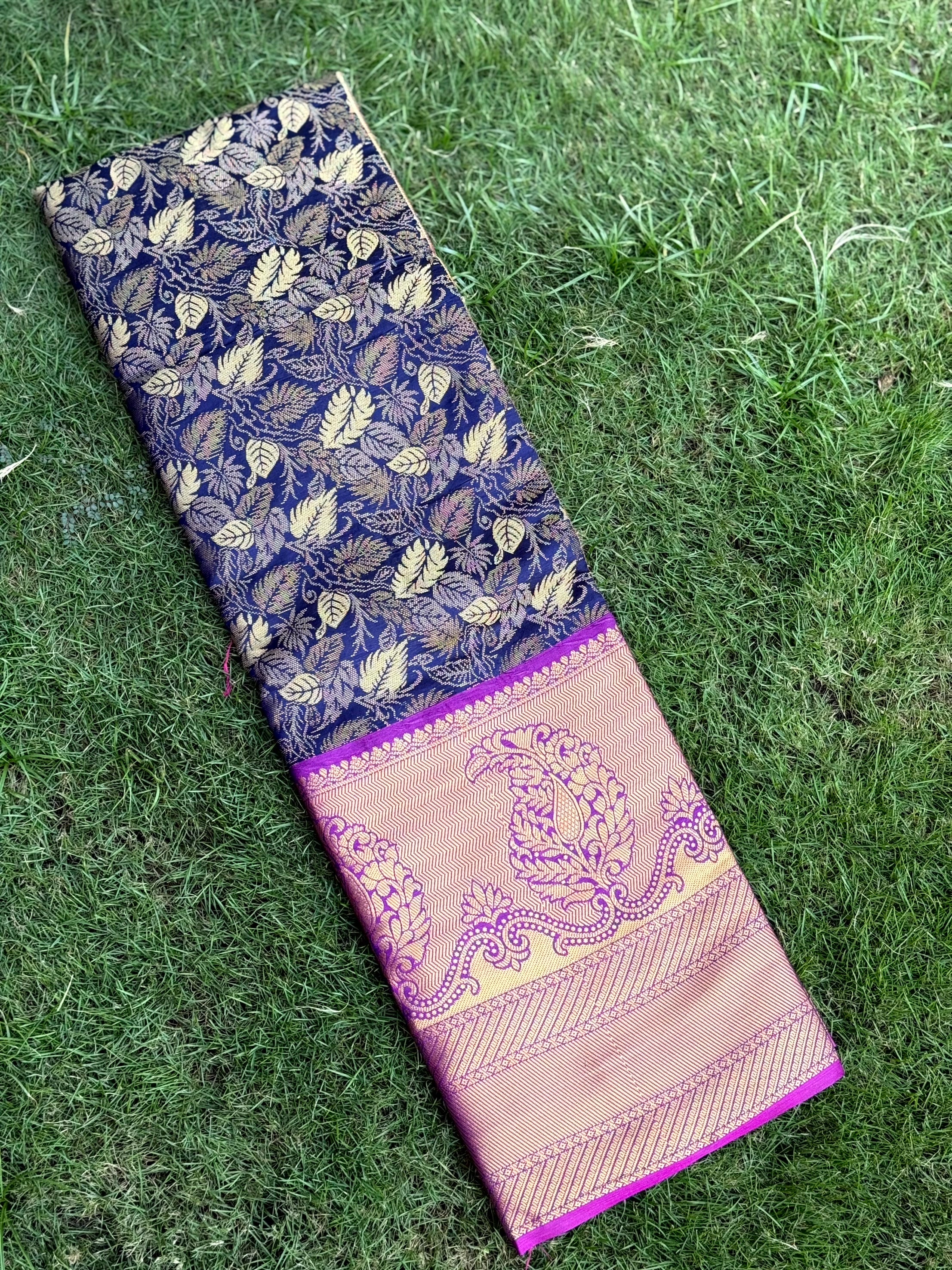 Stylish Navy Blue Kanjivaram Silk Saree
