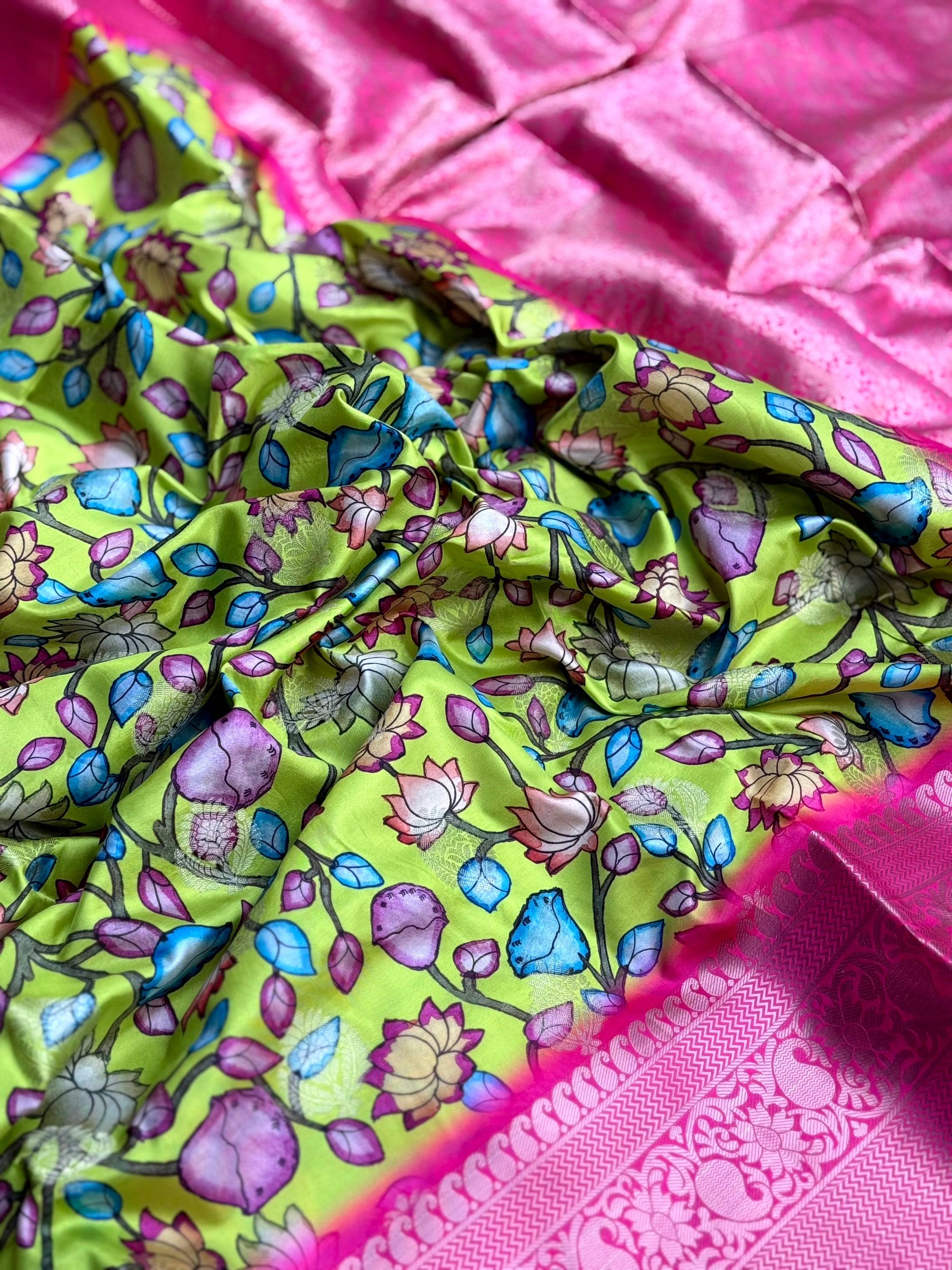 Perot Green Soft Silk Floral Print Saree