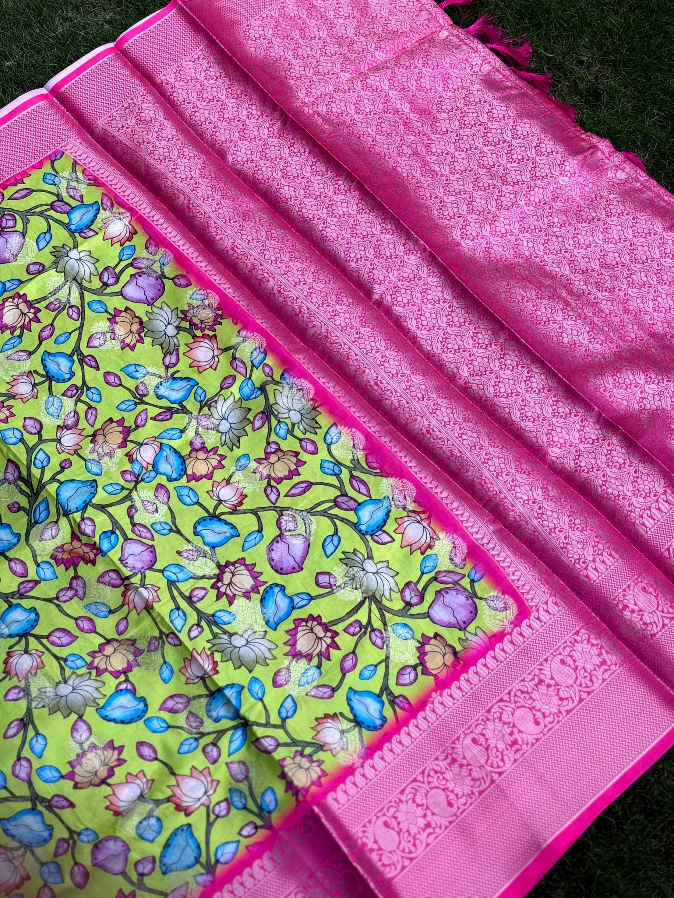 Perot Green Soft Silk Floral Print Saree