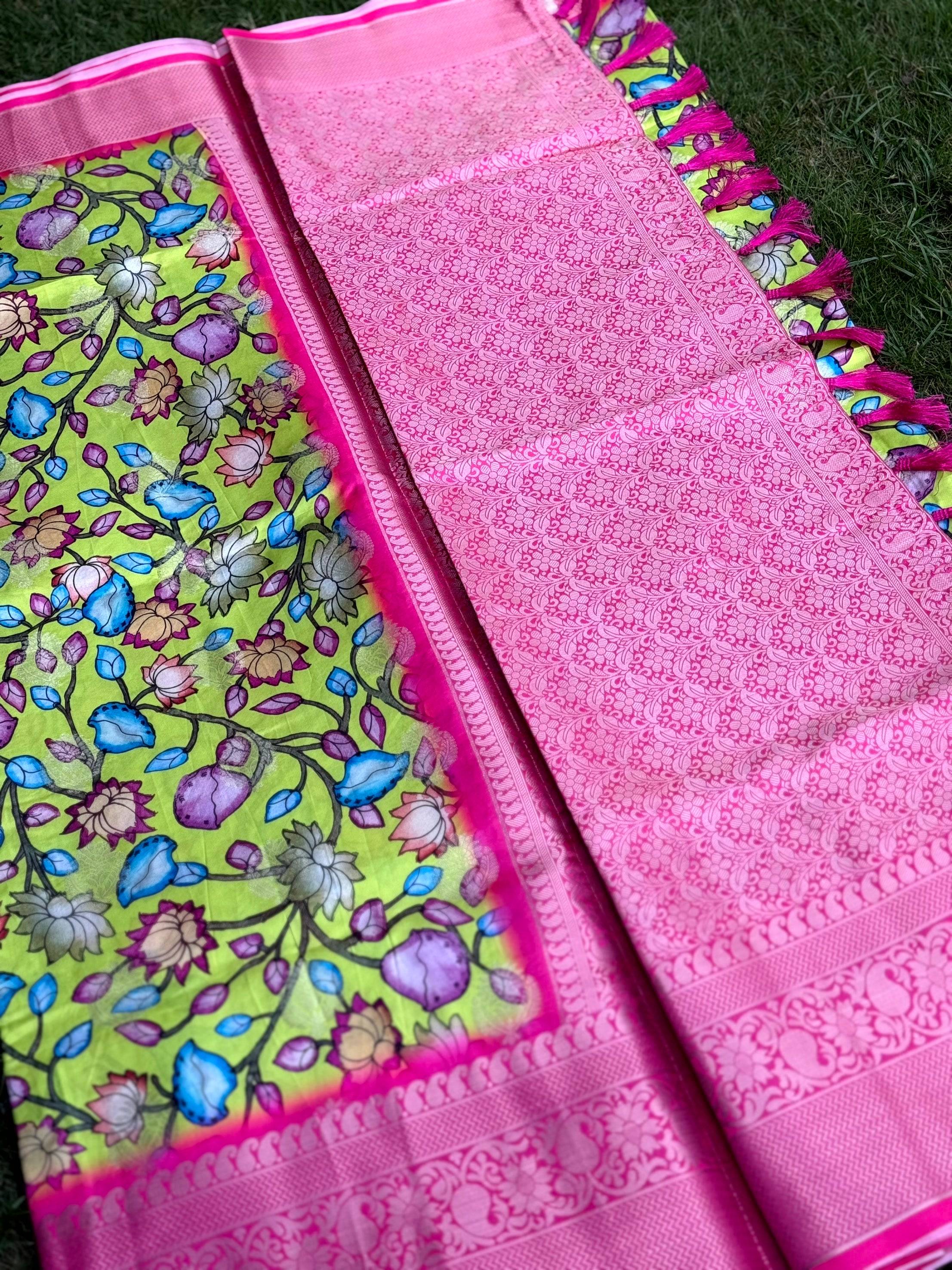 Perot Green Soft Silk Floral Print Saree