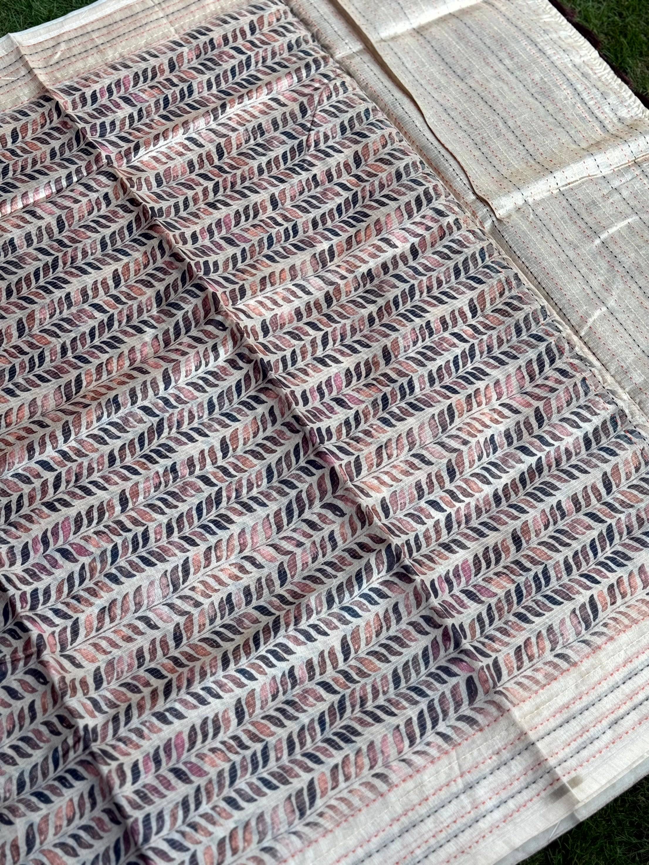 Soft Kota Tissue Leaf Print Saree