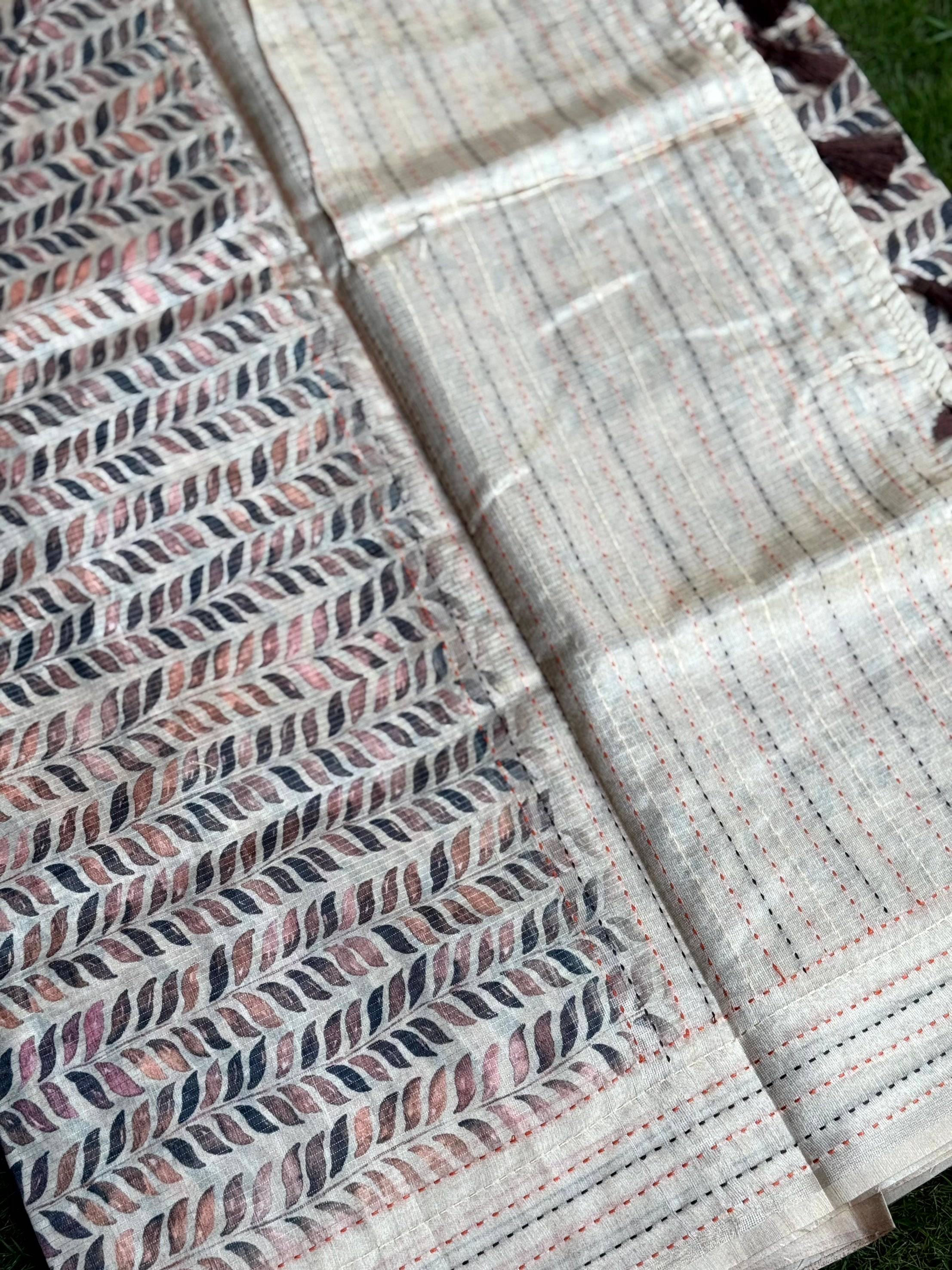 Soft Kota Tissue Leaf Print Saree