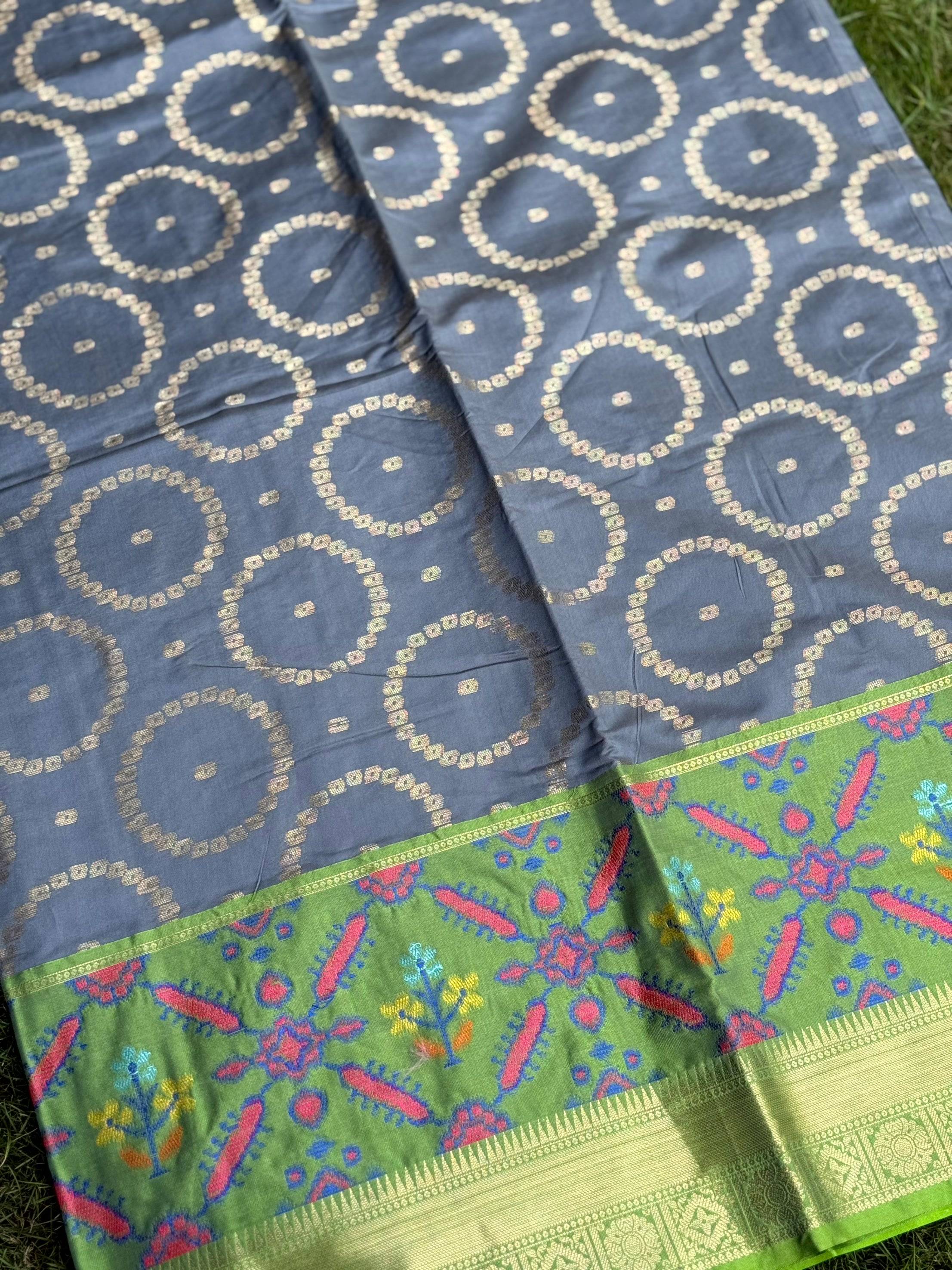 Grey Katan Silk Ikkat Saree