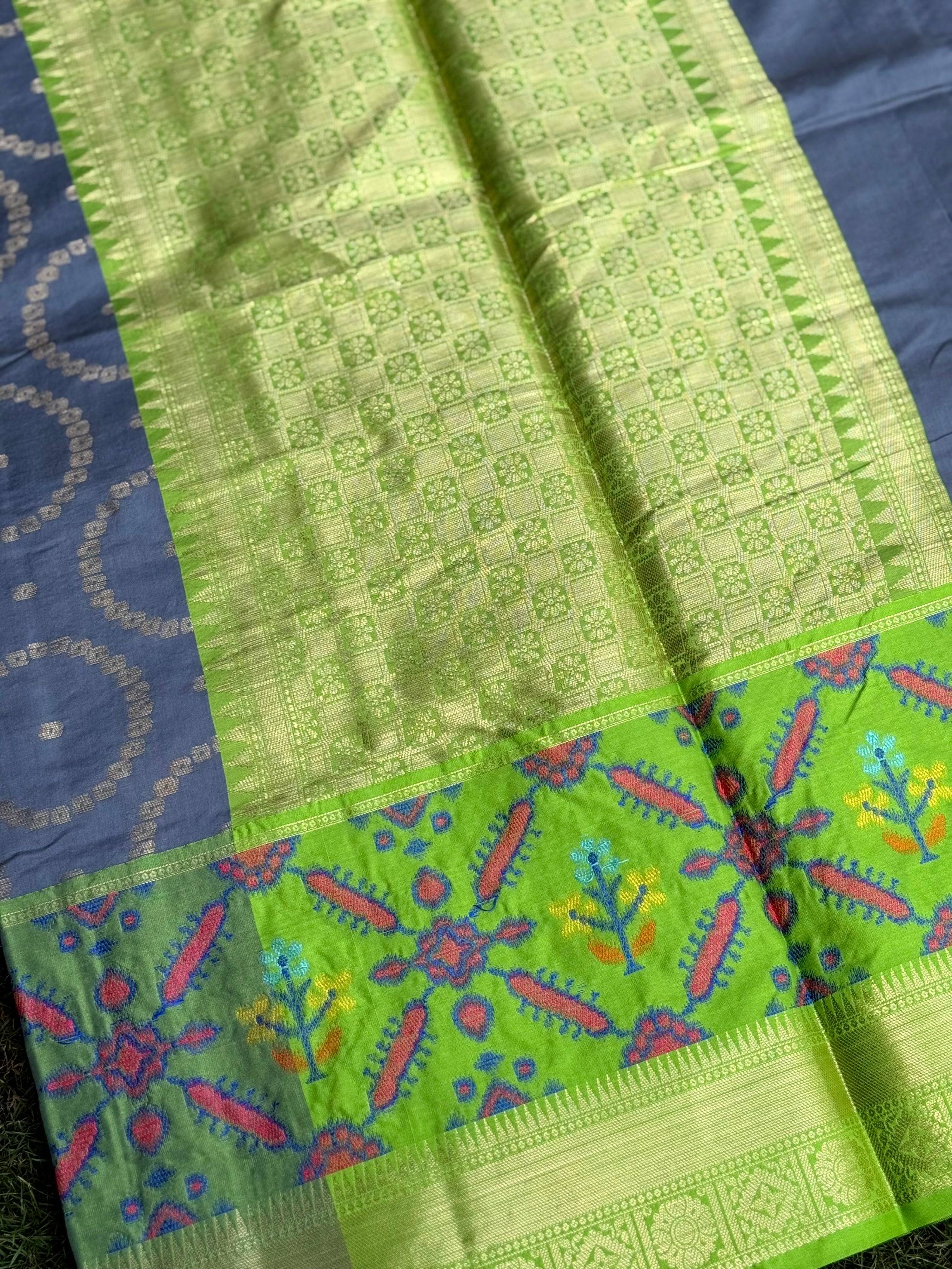 Grey Katan Silk Ikkat Saree