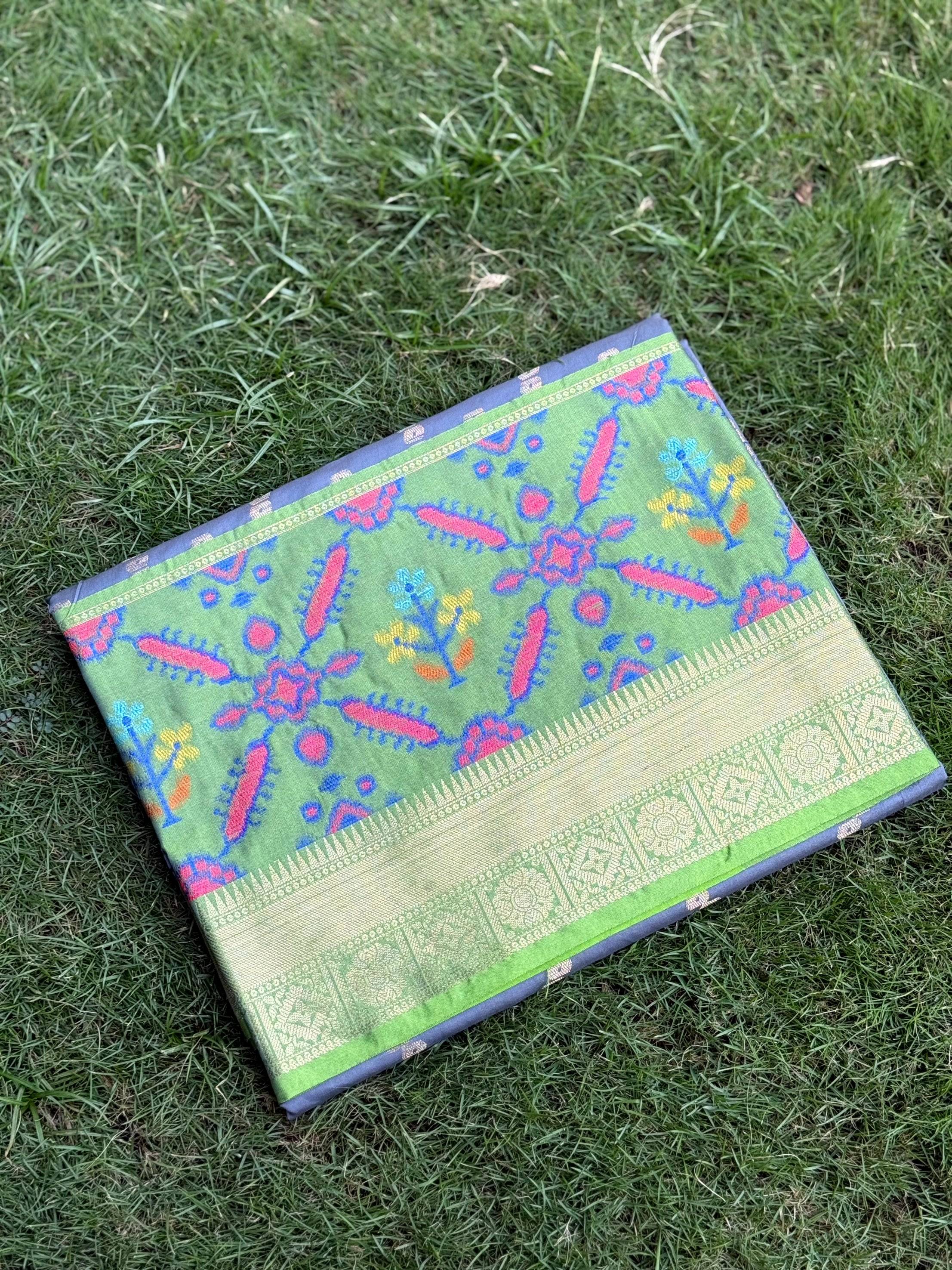 Grey Katan Silk Ikkat Saree