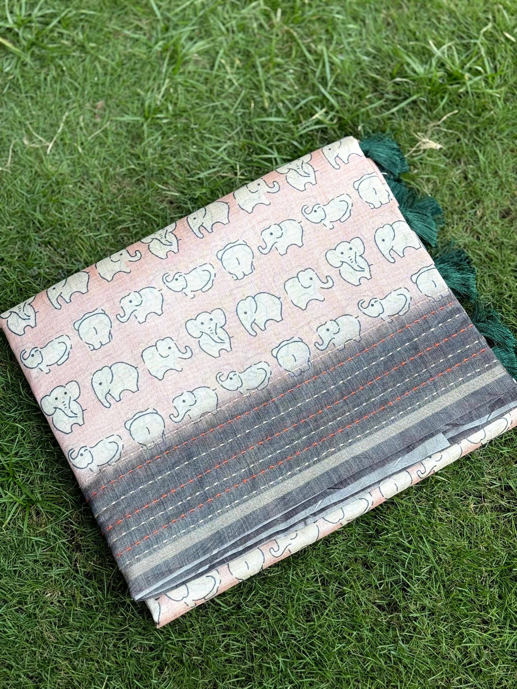 Baby Elephant Print Kota Tissue Saree