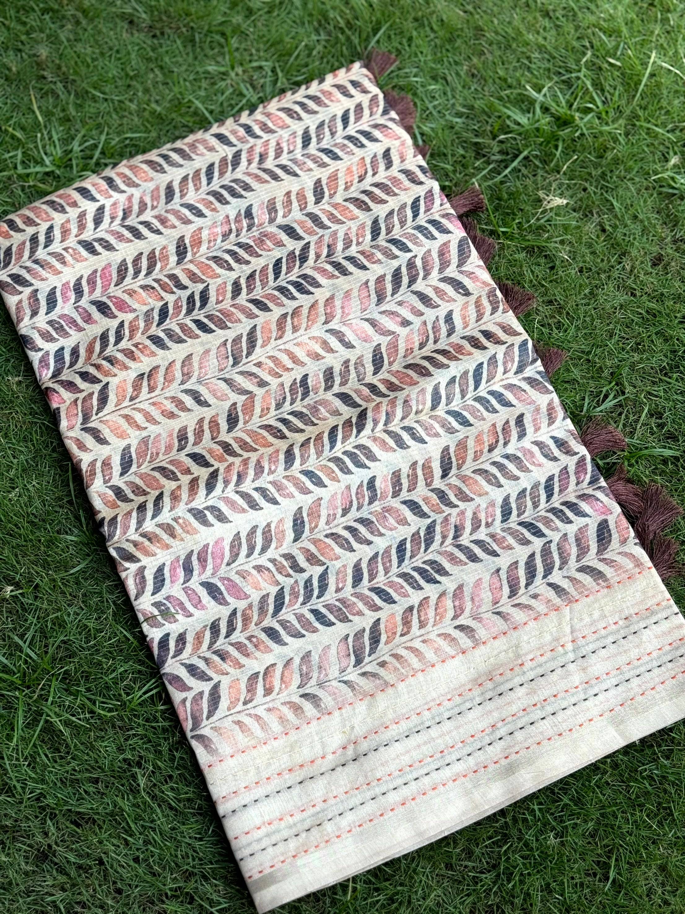 Soft Kota Tissue Leaf Print Saree