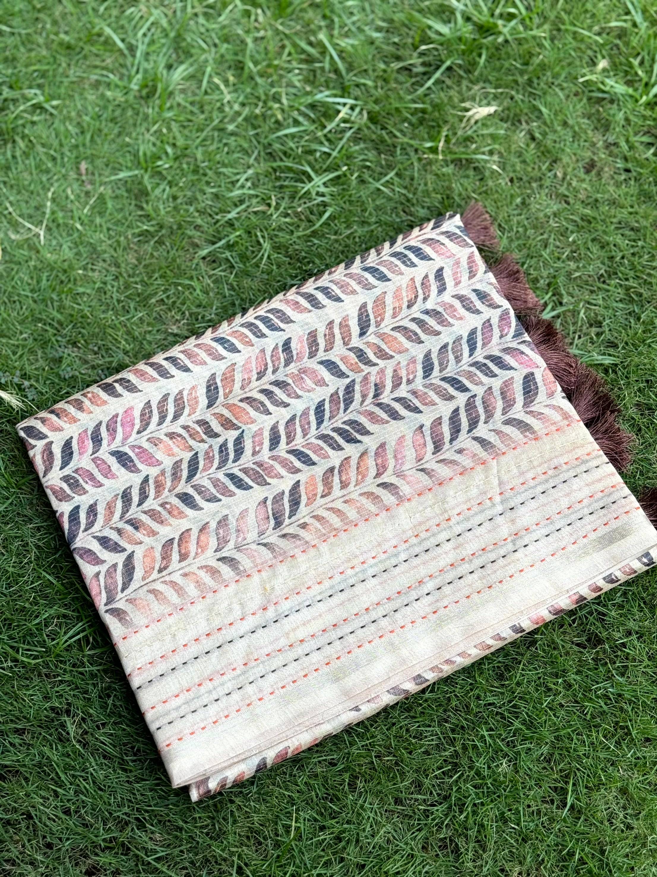 Soft Kota Tissue Leaf Print Saree