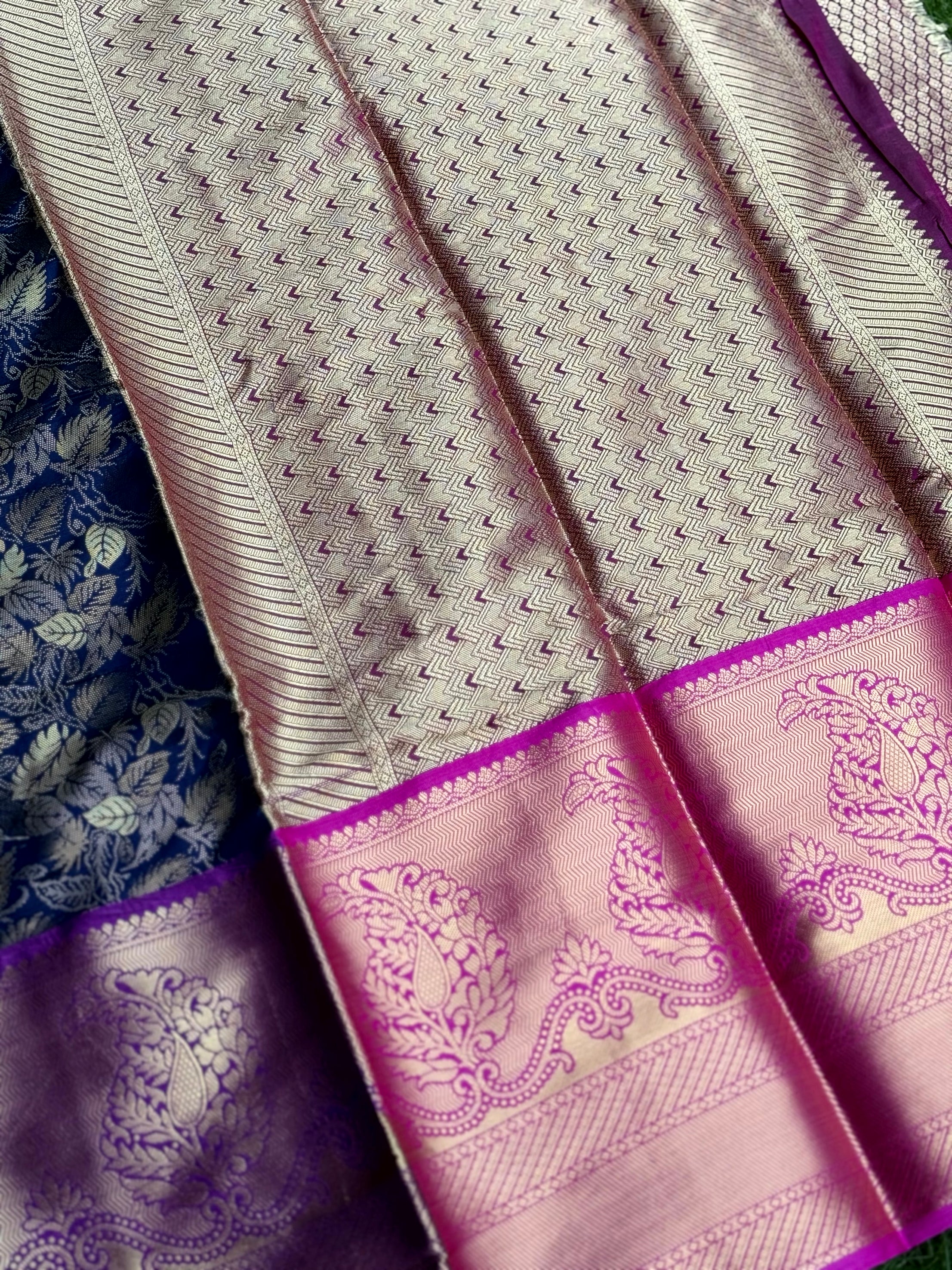 Stylish Navy Blue Kanjivaram Silk Saree