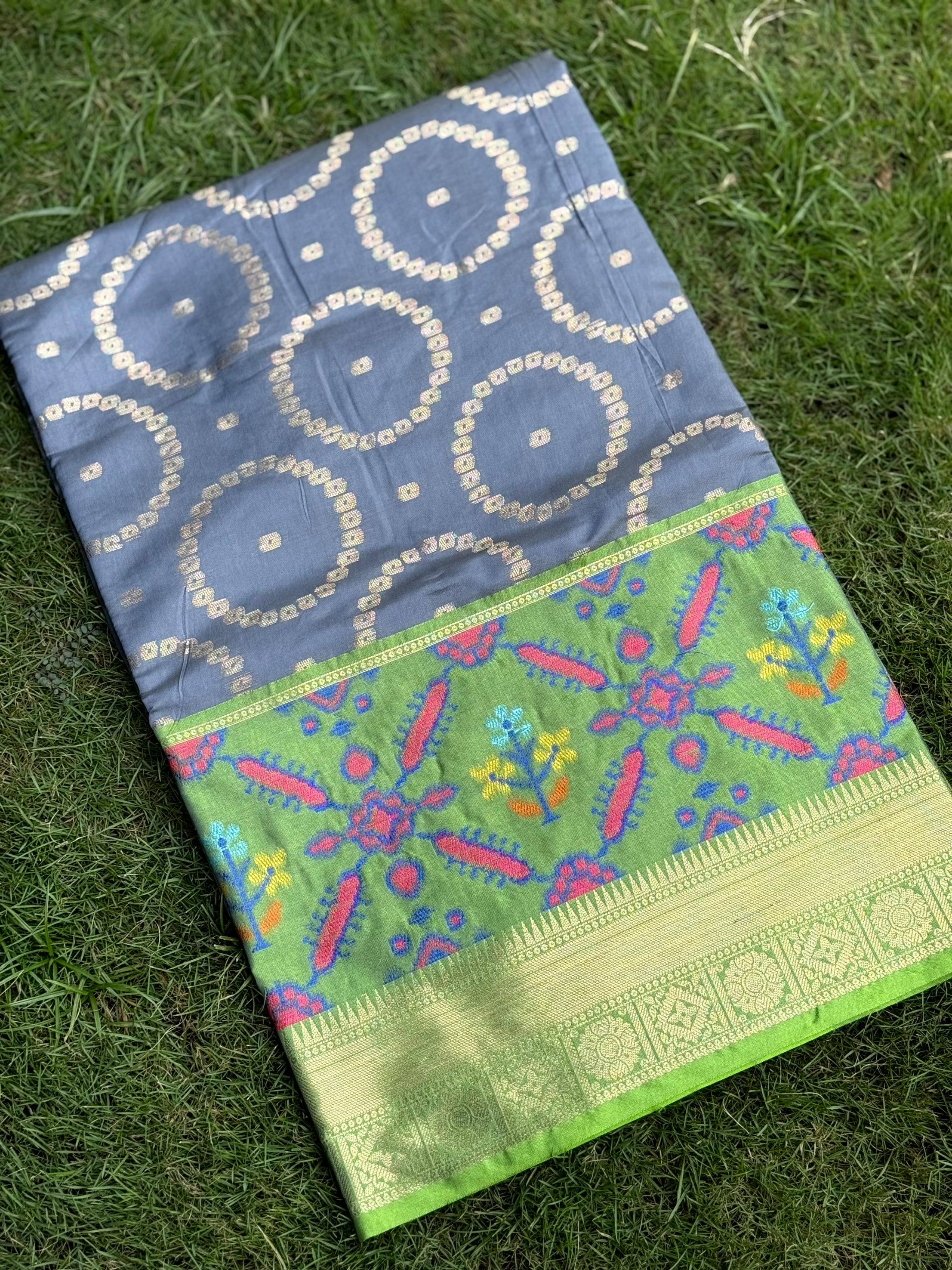 Grey Katan Silk Ikkat Saree