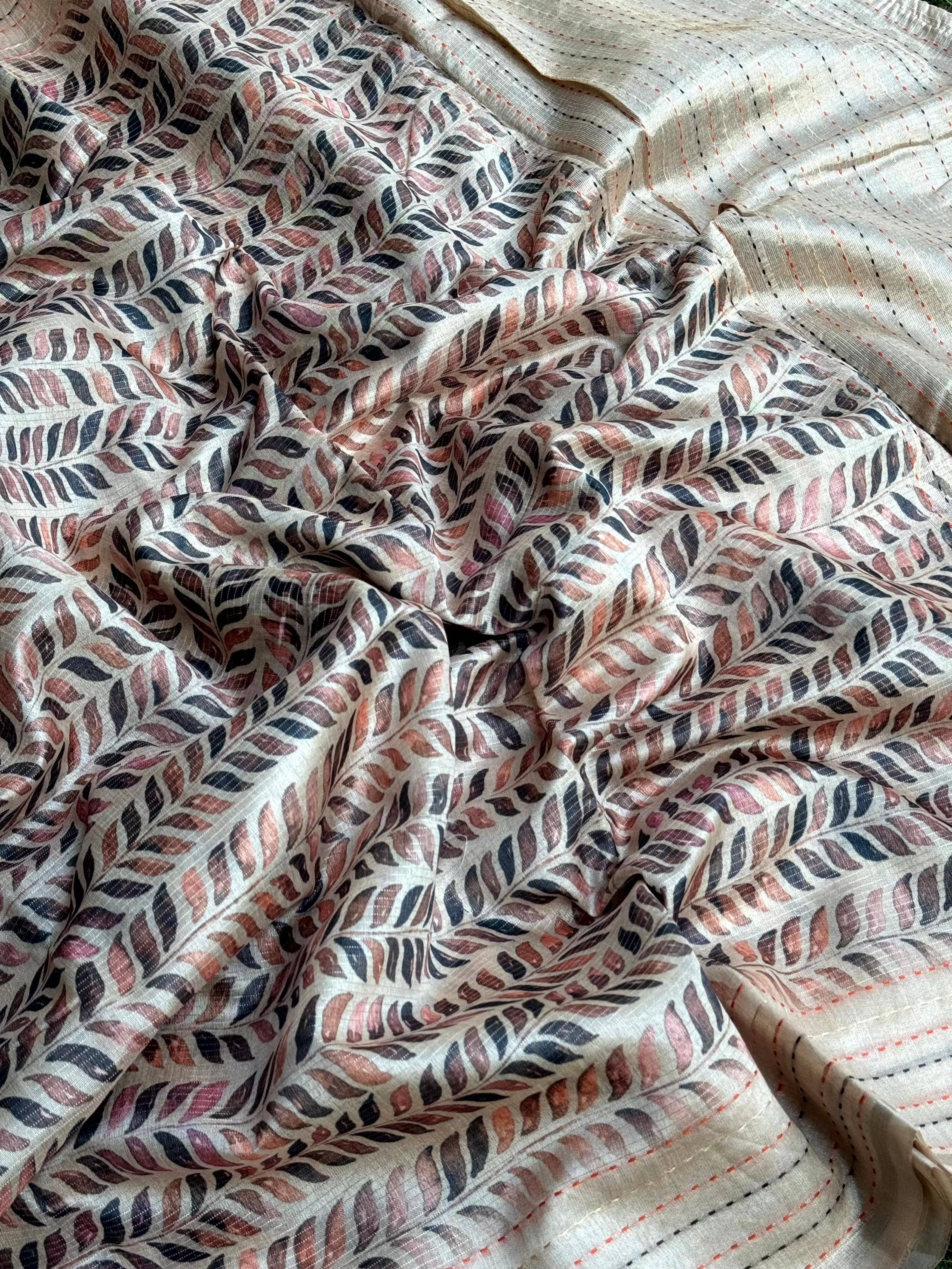 Soft Kota Tissue Leaf Print Saree