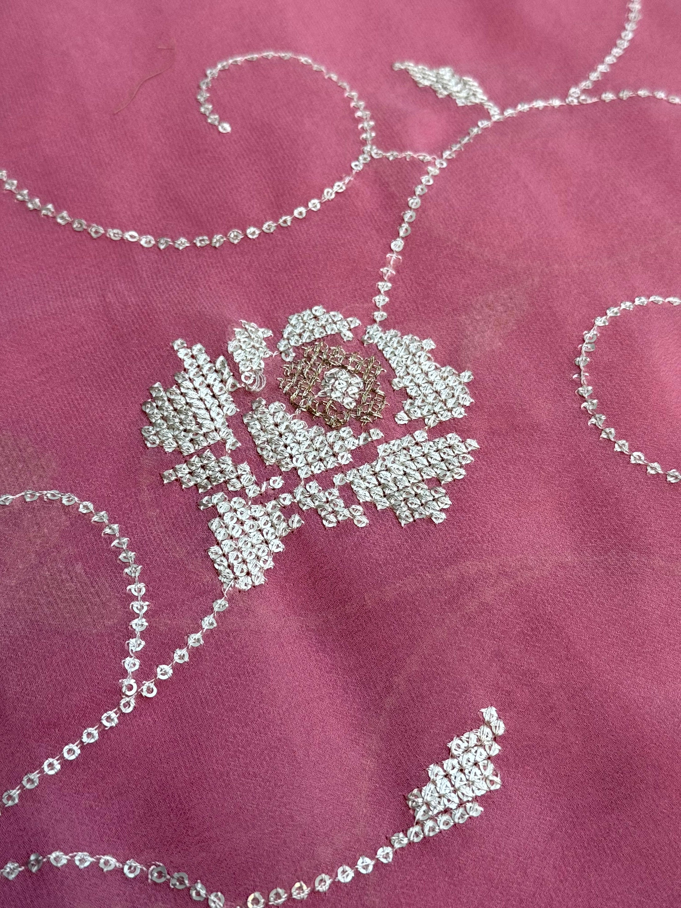 Peach Georgette Sequin Embroidery Saree