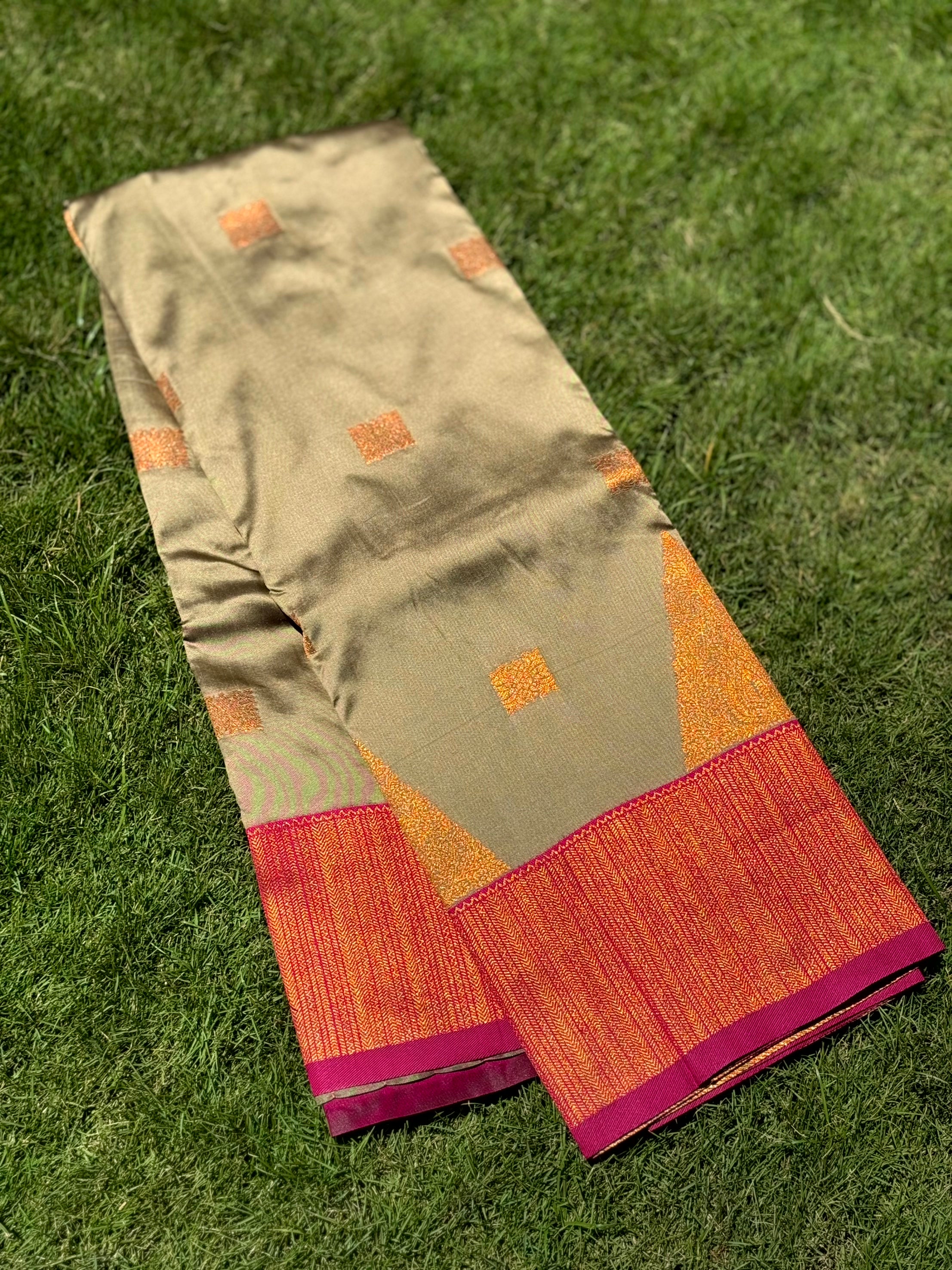 Olive Green Soft Silk Kanjivaram Saree